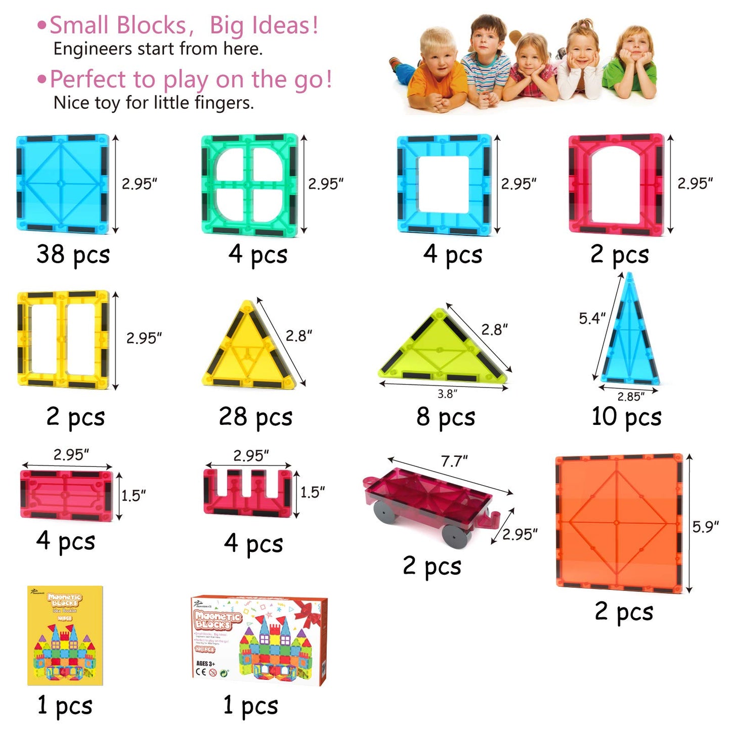 Jasonwell 110PCS Magnetic Tiles Building Blocks Set for Boys Girls Preschool Educational Magnet Construction Kit Stacking STEM Toys Christmas Birthday Gifts for Kids Toddlers 3 4 5 6 7 8 9 + Year Old