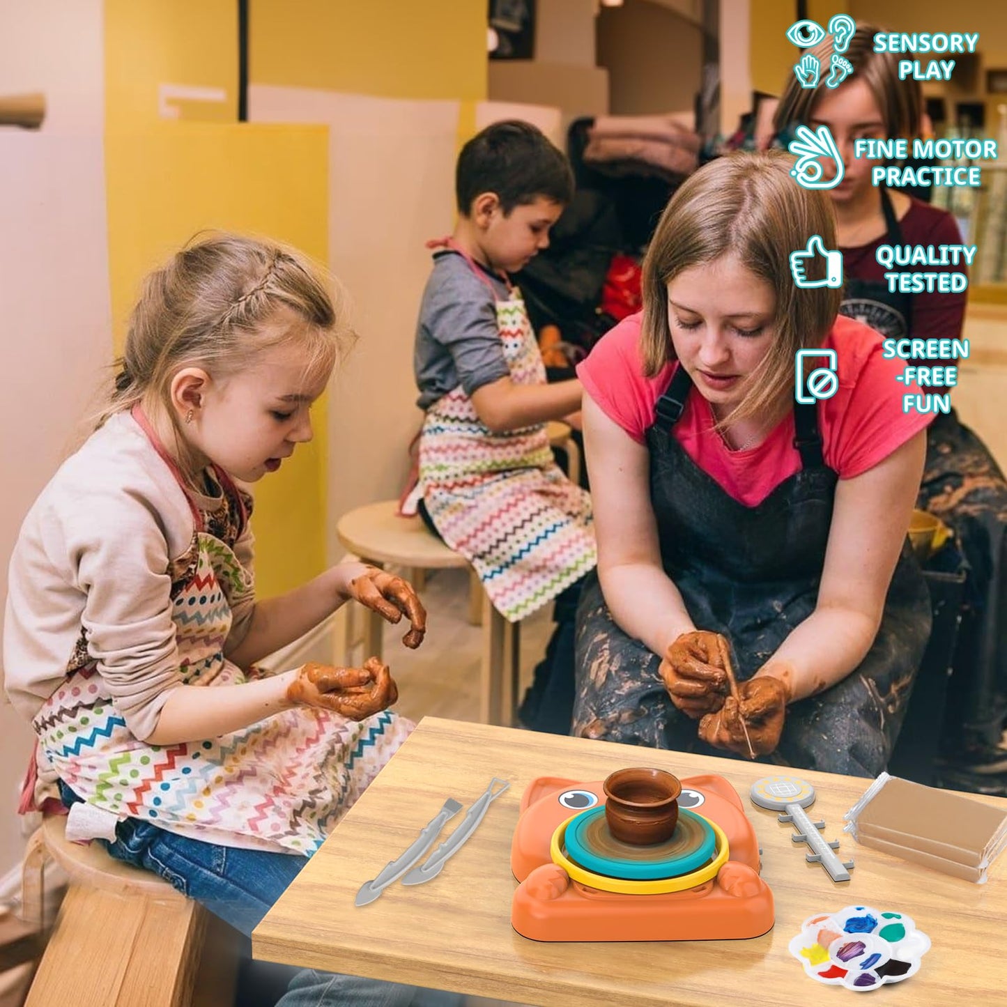 Pottery Wheel for Kids - Complete Pottery Painting Kit Arts and Crafts for Kids Ages 8-12 with 3 Pack Air Dry Clay Art Supplies Toys for Girls Boy Birthday Gift for 6 7 8 9 10 11 12+
