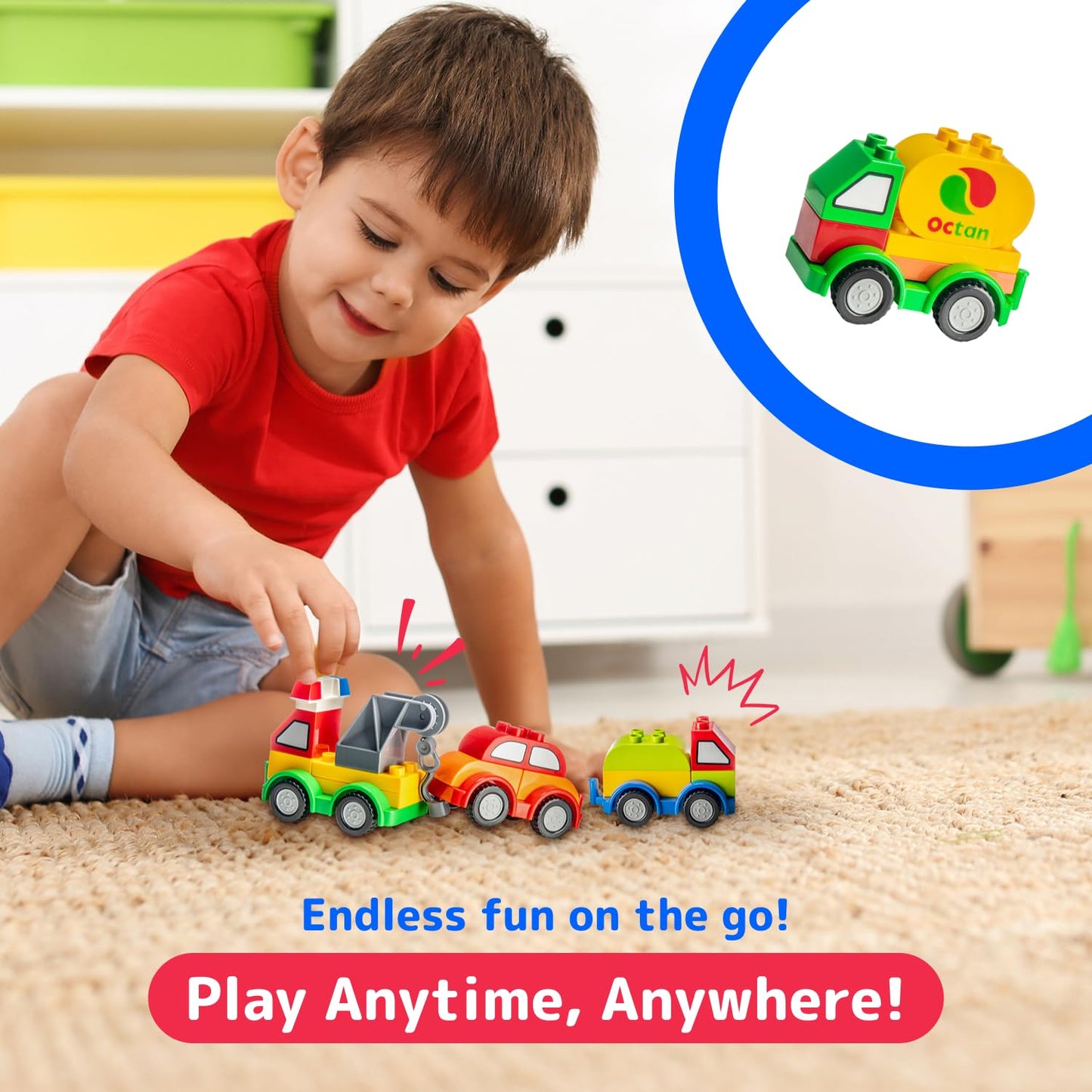 PREXTEX Building Toys for Toddlers - 60-Piece Building Blocks for Toddlers to Build Cars and Trucks - Easy-Grip, Child-Safe Design for 3 up - Creative STEM Learning and Fine Motor Skill Development