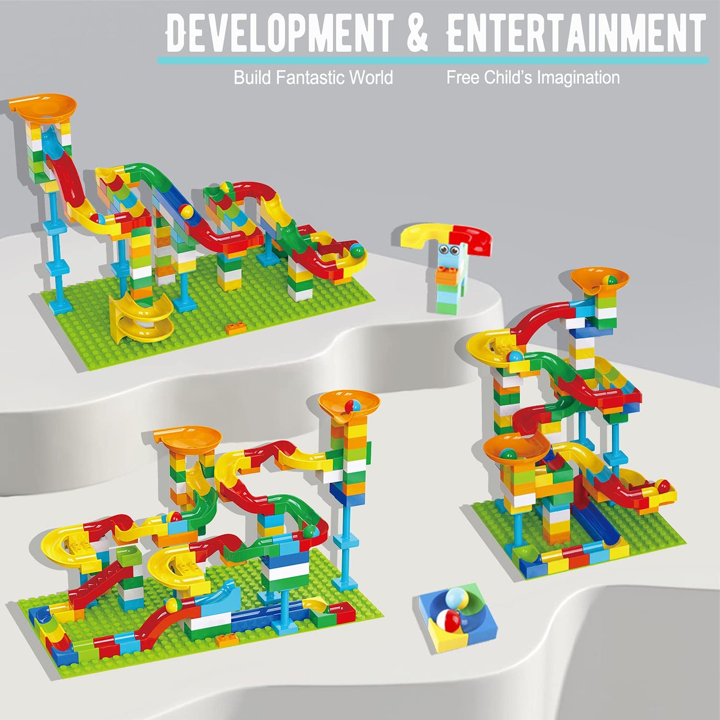 2-in-1 Kids Toys - Marble Run Building Blocks