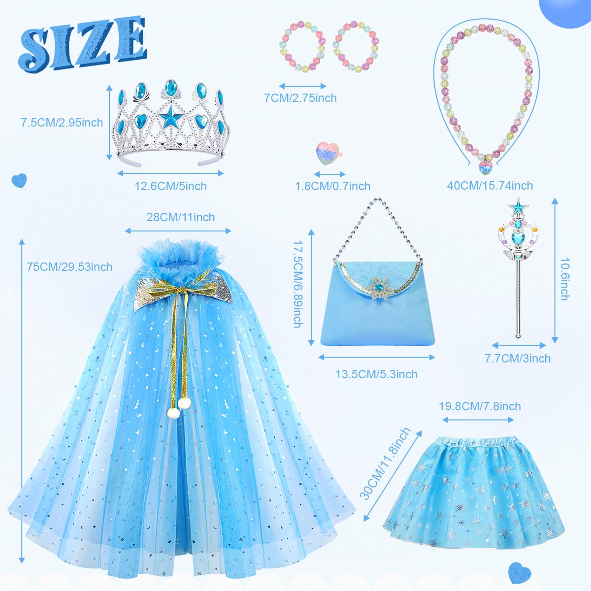 Meland Princess Dress up Clothes for Little Girl, 11Pcs Princess Cape with Crown, Princess Dresses for Girl 3-8 Birthday Gift