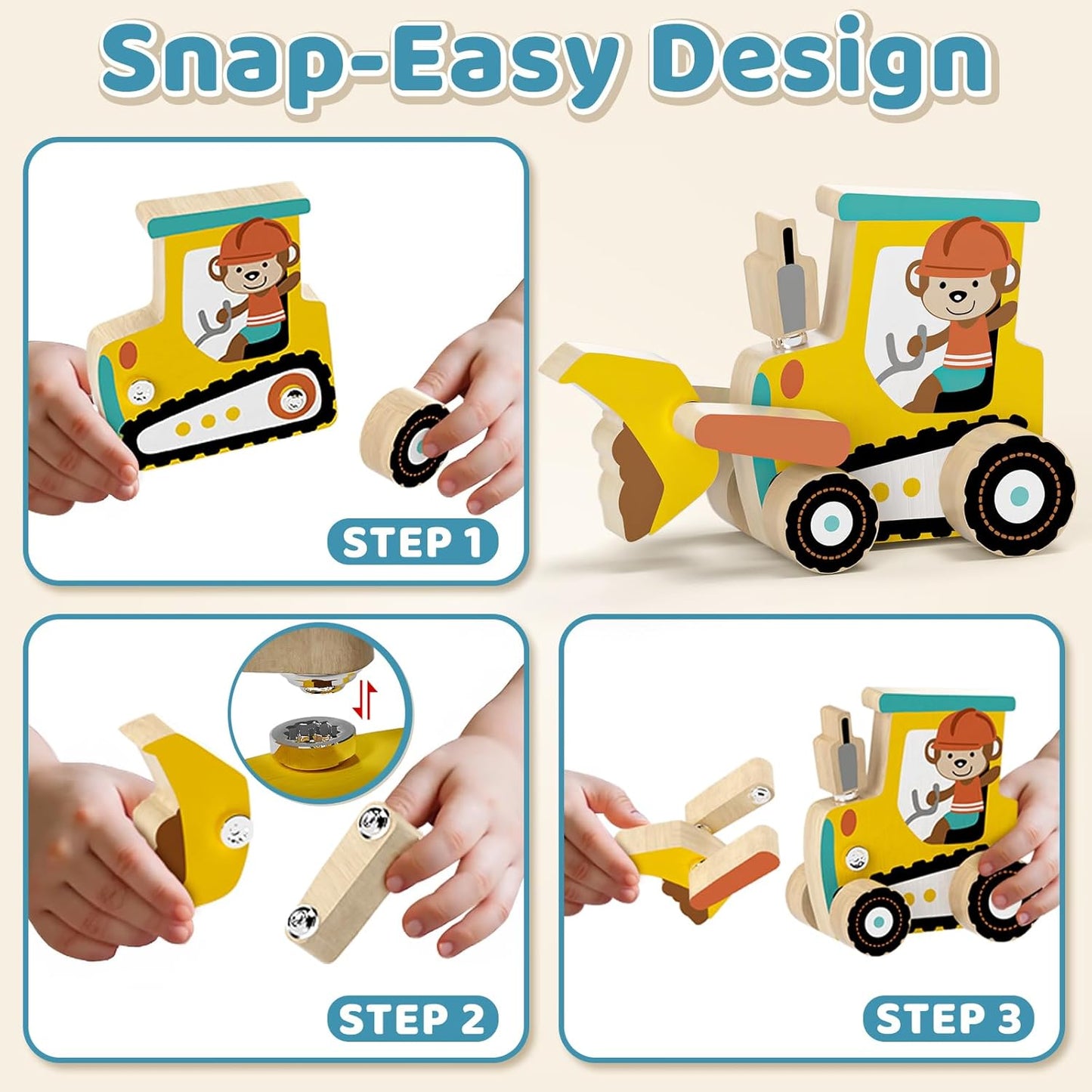 Lehoo Castle Montessori Toys for 3 Year Old, Take Apart Construction Truck STEM Toy for 3-4 3-5 4-5 Year Old Boys, Snap Together Wooden Educational Learning Building Toys Gift for Toddlers