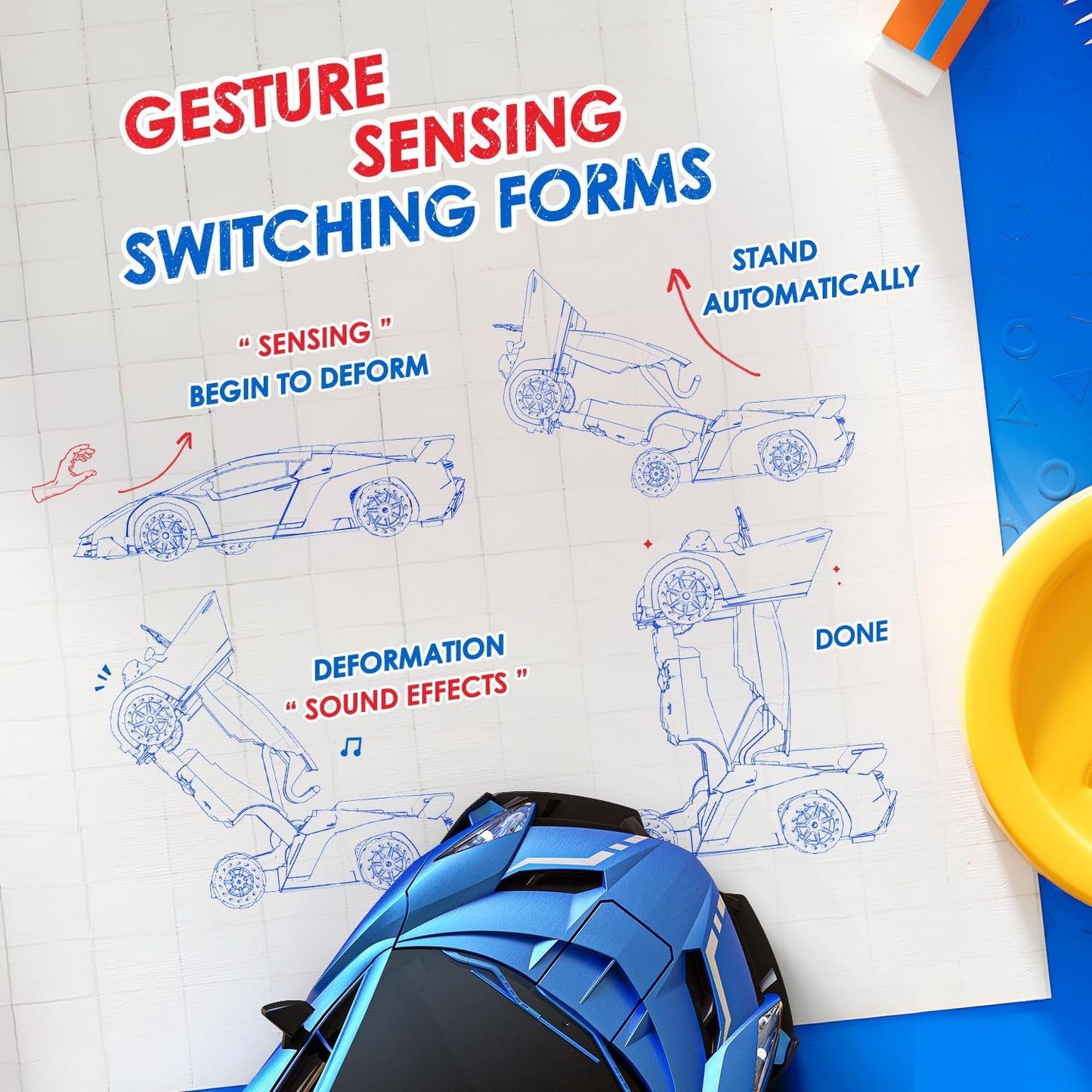 Holyton Transform Remote Control Car, Transform Robot RC Cars,1:10 Scale,Toy Car with STEM Programming,One-Button Robot, LED Lights,Sound Effects, Ideal Gift for 5 6 7 8 9 10 11 12 Years Old Boy