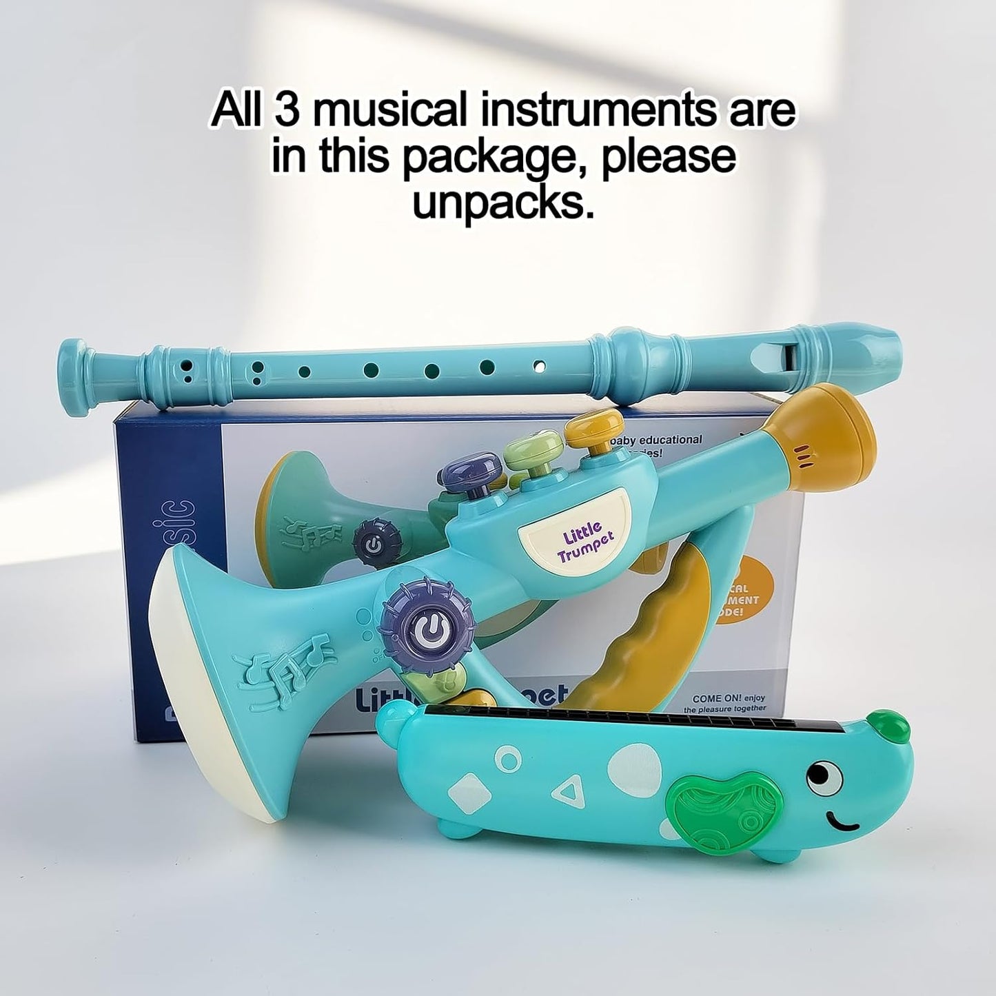 Toddler Musical Instruments Toy, Trumpet, Harmonica, Recorder Flute for Kids Baby, Musical Toys Set for Children, Gifts for Boys Girls Ages 2 3 4 5, Blue