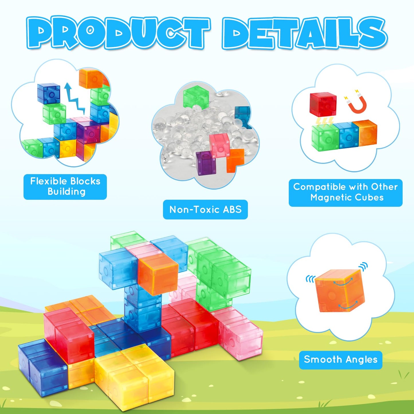 102PCS Ice Castle Magnetic Tiles, 3D Building Blocks STEM Educational Kids Toys for Pretend Play, 3 4 5 6 7 8 Year Old Birthday Gifts for Boys and Girls, Preschool Learning Toys for Birthday