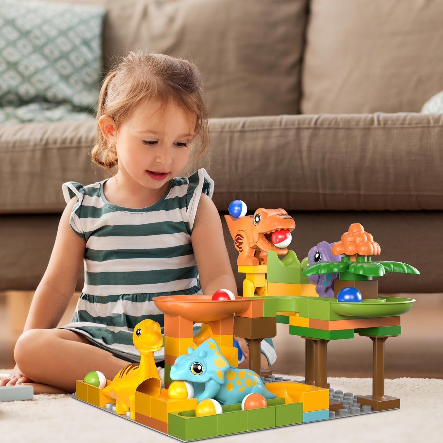 Marble Runs for Kids 4-8,Marble Run for Kids Ages 3-5 with Dinosaur Building Blocks,Dinosaur Toys,STEM Building Toys with 4 Marble Track Compatible with Major Brands
