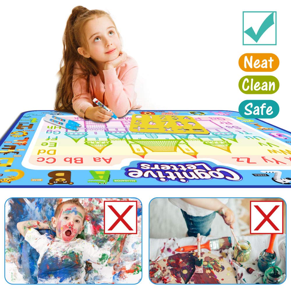 Jasonwell Aqua Water Doodle Mat 31x31 Inches Large Magic Drawing Doodling Mat Coloring Mat Educational Toys Christmas Birthday Gifts for Kids Toddler Boys Girls Age 2 3 4 5 6 7 8 Year Old (Alphabet)