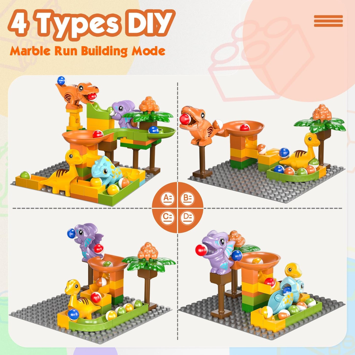 Marble Runs for Kids 4-8,Marble Run for Kids Ages 3-5 with Dinosaur Building Blocks,Dinosaur Toys,STEM Building Toys with 4 Marble Track Compatible with Major Brands