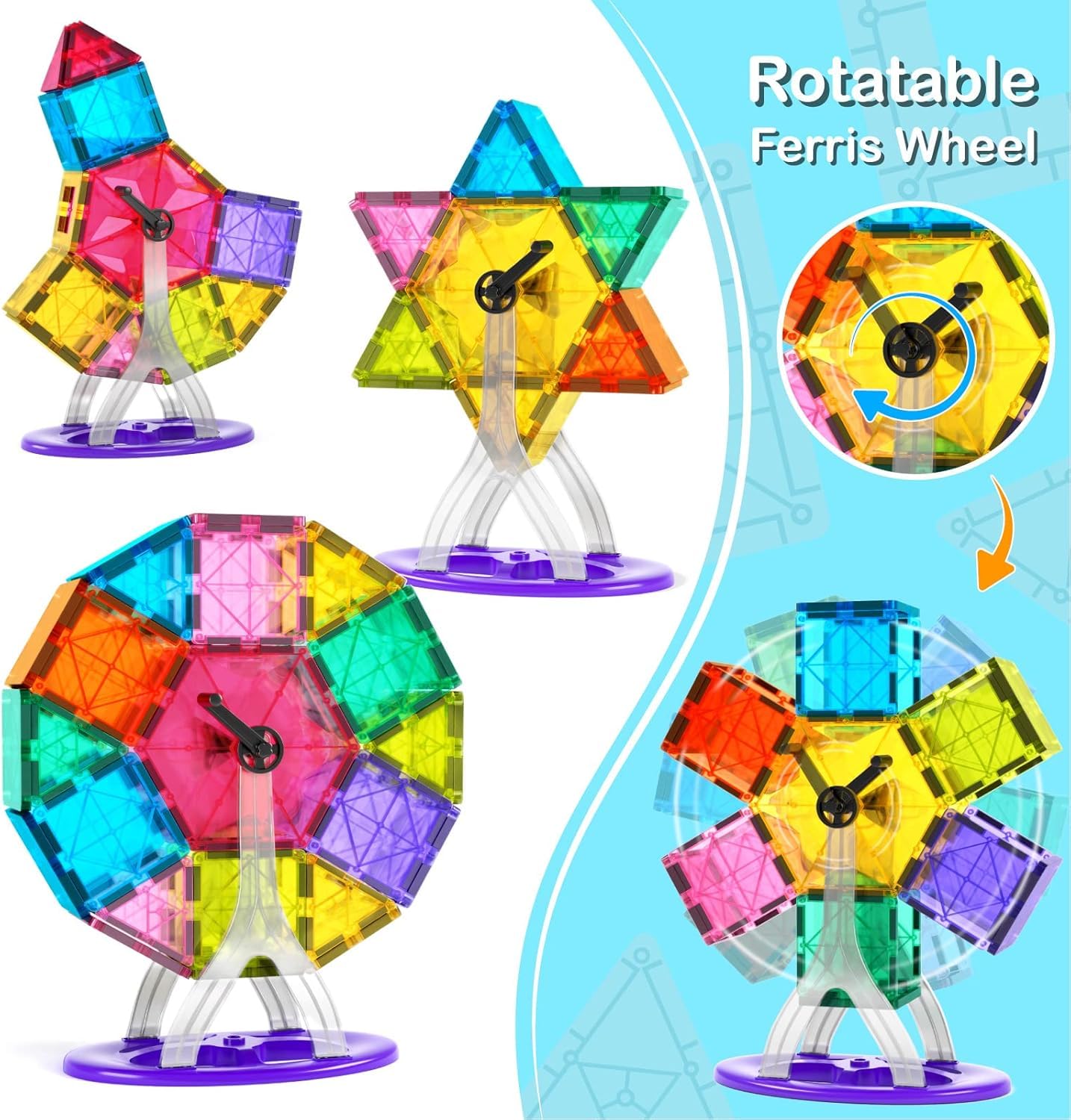 Jasonwell 110PCS Magnetic Tiles Building Blocks Set for Boys Girls Preschool Educational Magnet Construction Kit Stacking STEM Toys Christmas Birthday Gifts for Kids Toddlers 3 4 5 6 7 8 9 + Year Old