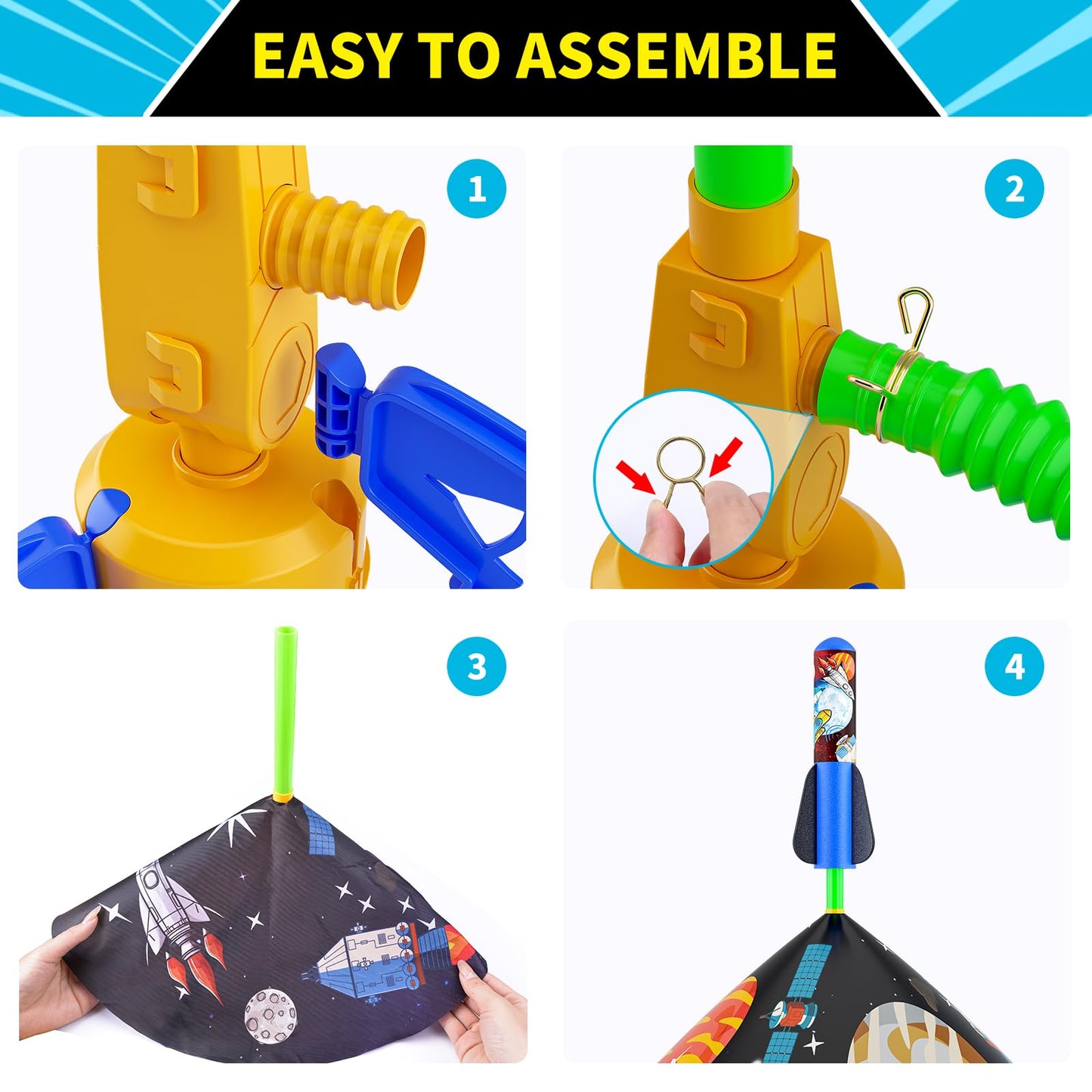 Toys Rocket Launcher for Kids - Launch up to 100 Ft, 8 Multi-Color Foam Rockets & Adjustable Launch Stand, Kids Outdoor Toys, Birthday Toys for Kids Boys Girls Age 3+ Years Old