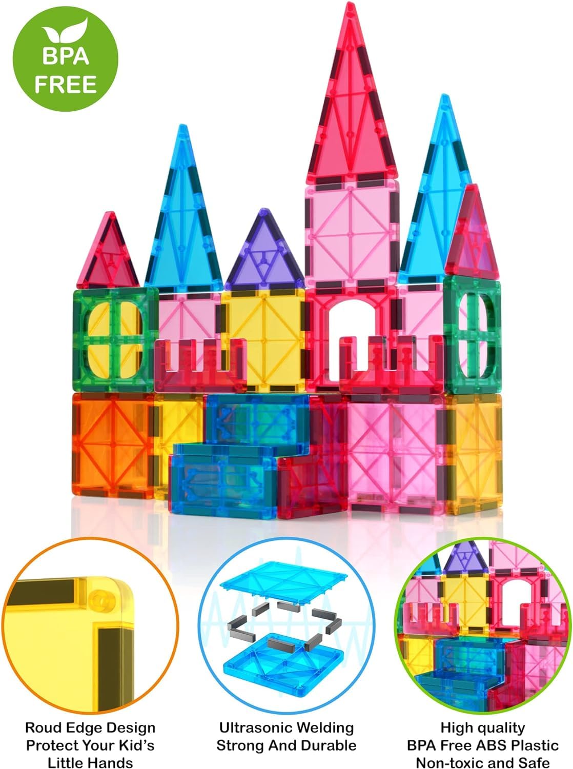Jasonwell 110PCS Magnetic Tiles Building Blocks Set for Boys Girls Preschool Educational Magnet Construction Kit Stacking STEM Toys Christmas Birthday Gifts for Kids Toddlers 3 4 5 6 7 8 9 + Year Old