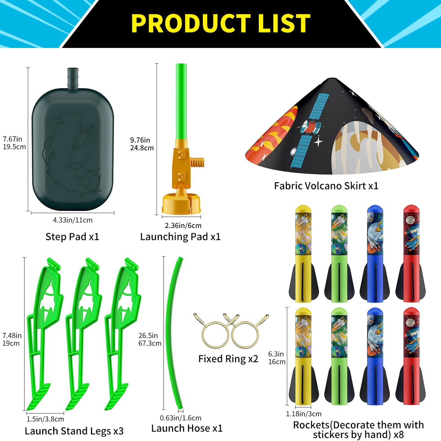 Toys Rocket Launcher for Kids - Launch up to 100 Ft, 8 Multi-Color Foam Rockets & Adjustable Launch Stand, Kids Outdoor Toys, Birthday Toys for Kids Boys Girls Age 3+ Years Old