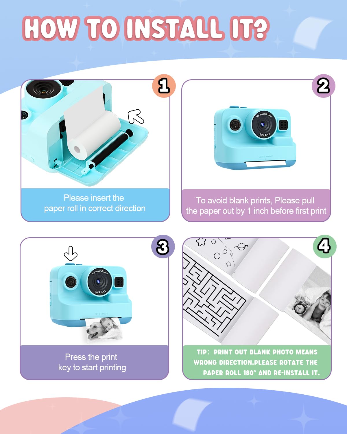 Kids Camera Instant Print,1080P Kids Instant Cameras That Print Photos,Christmas Birthday Gifts for Girls Age 3-12,Portable Toy for 3 4 5 6 7 8 9 10 Year Old Girls Boys Pink