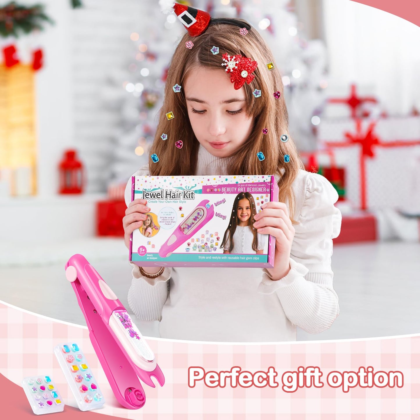 Hair Gem Stamper Kit, Bling Hair Jewels for Girls Toys, Hair Styling Tool with Reusable Shining Diamonds, Birthday Gifts Toys for Girls