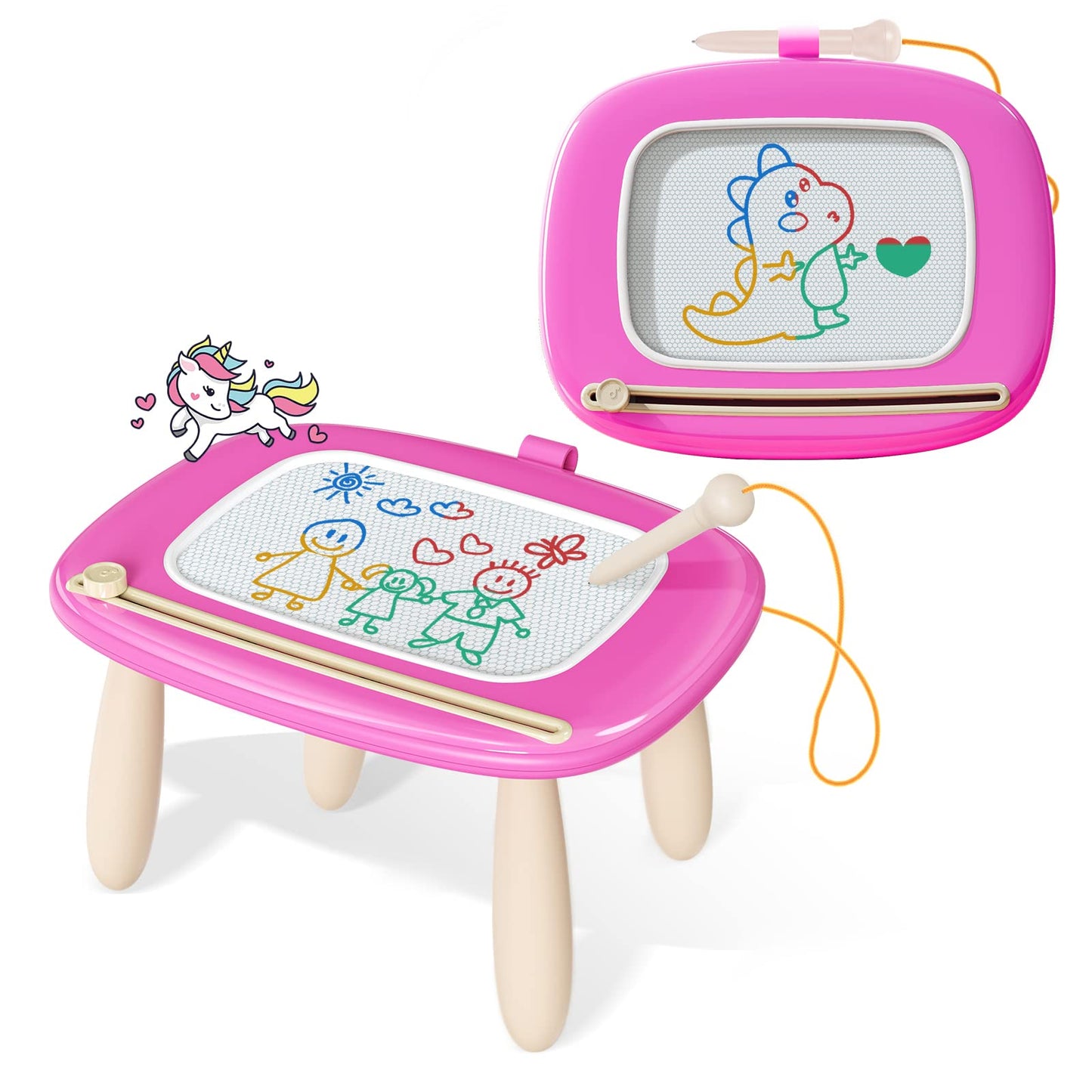 Kikidex Magnetic Drawing Board, Toddler Girl Toys for 1-2 Year Old, Doodle Board Pad Learning and Educational Toys for 1 2 3 Year Old Baby Kids Birthday Gift(Soft Pink)