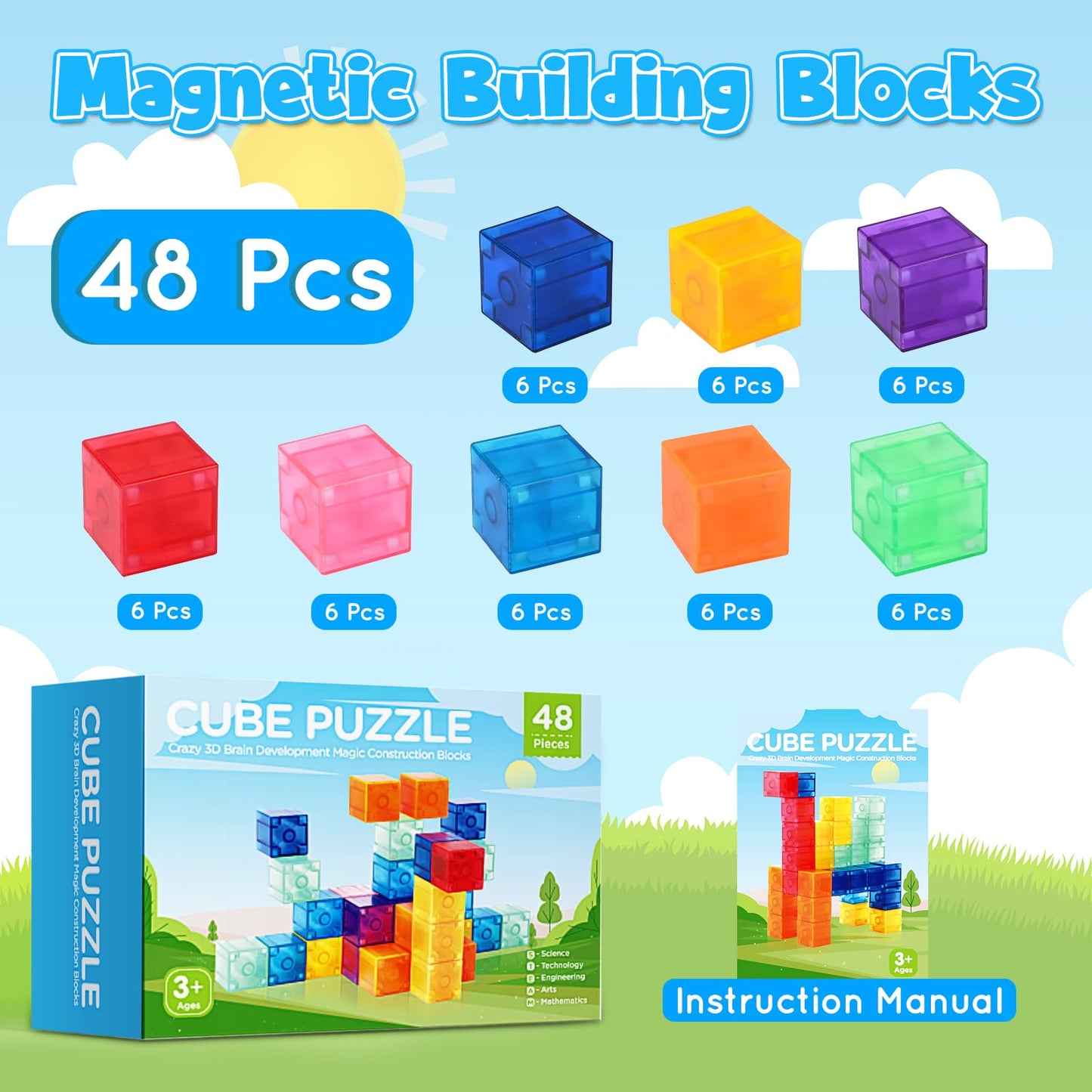 102PCS Ice Castle Magnetic Tiles, 3D Building Blocks STEM Educational Kids Toys for Pretend Play, 3 4 5 6 7 8 Year Old Birthday Gifts for Boys and Girls, Preschool Learning Toys for Birthday
