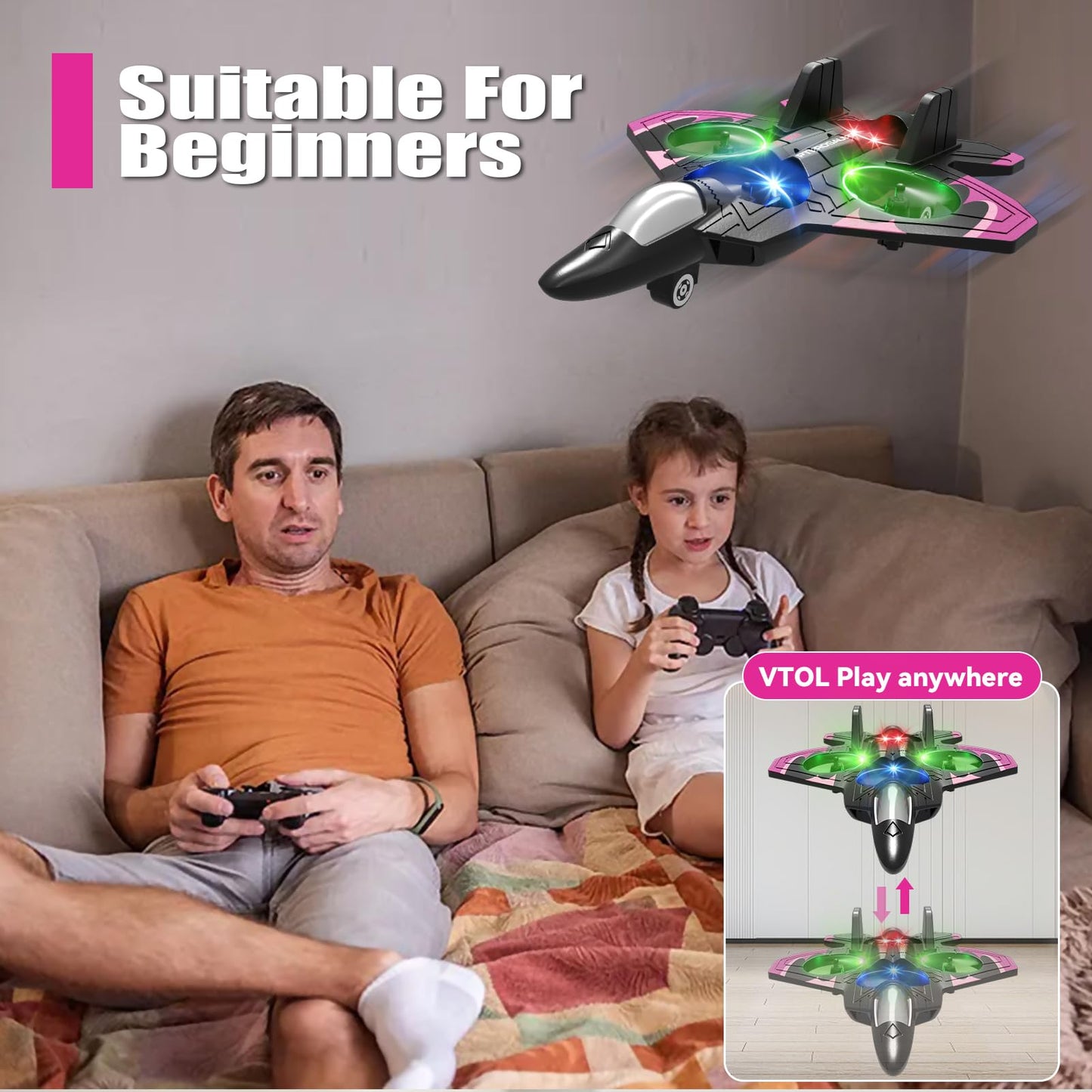 4DRC V32 Foam Remote Control Airplanes RC Planes for Kids Adults 8-16, RC Airplane Fighter Jet with Light, 360° Flip Fighter Jet Toys, Stunt Roll, Airplane Toy Gifts for Kids Boys