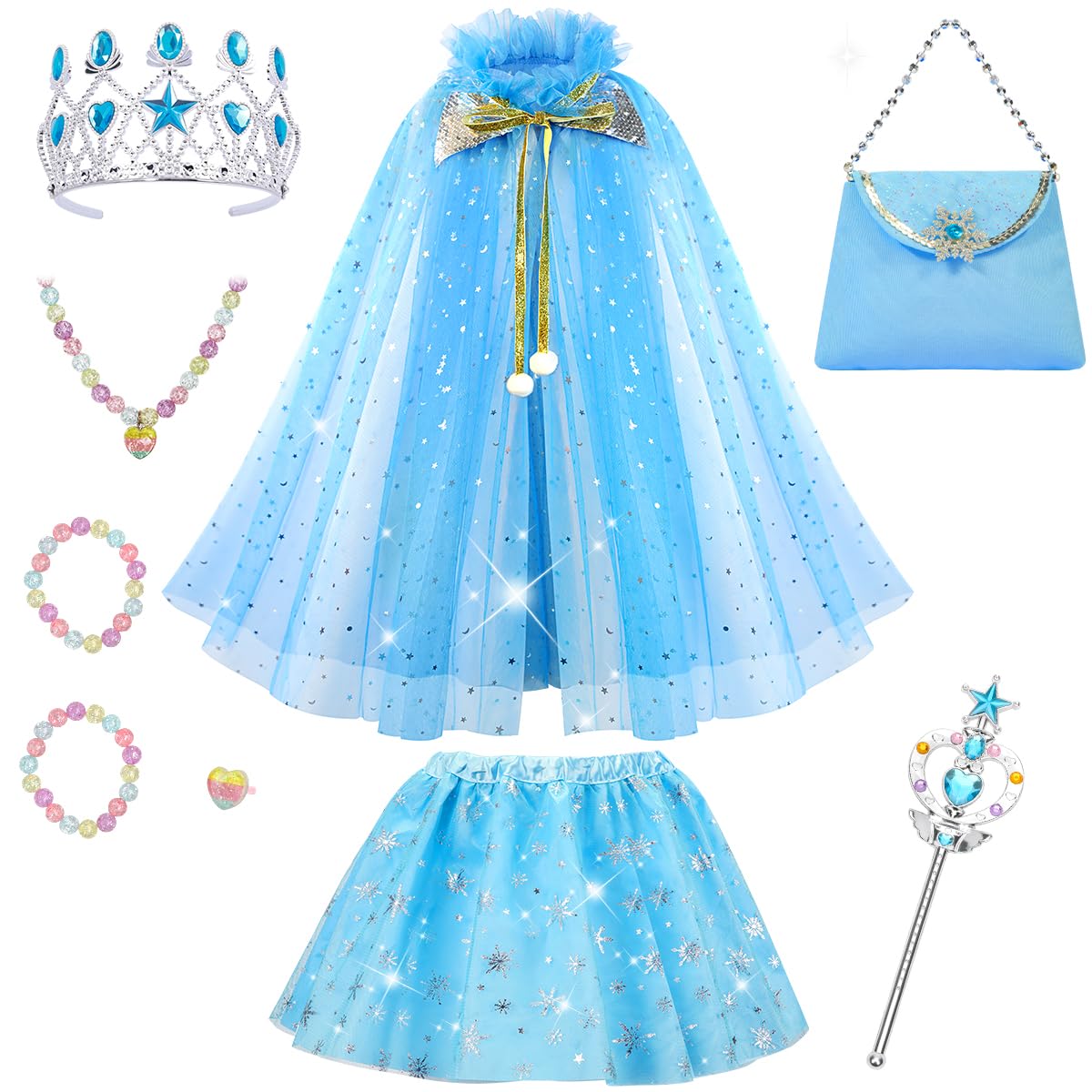 Meland Princess Dress up Clothes for Little Girl, 11Pcs Princess Cape with Crown, Princess Dresses for Girl 3-8 Birthday Gift