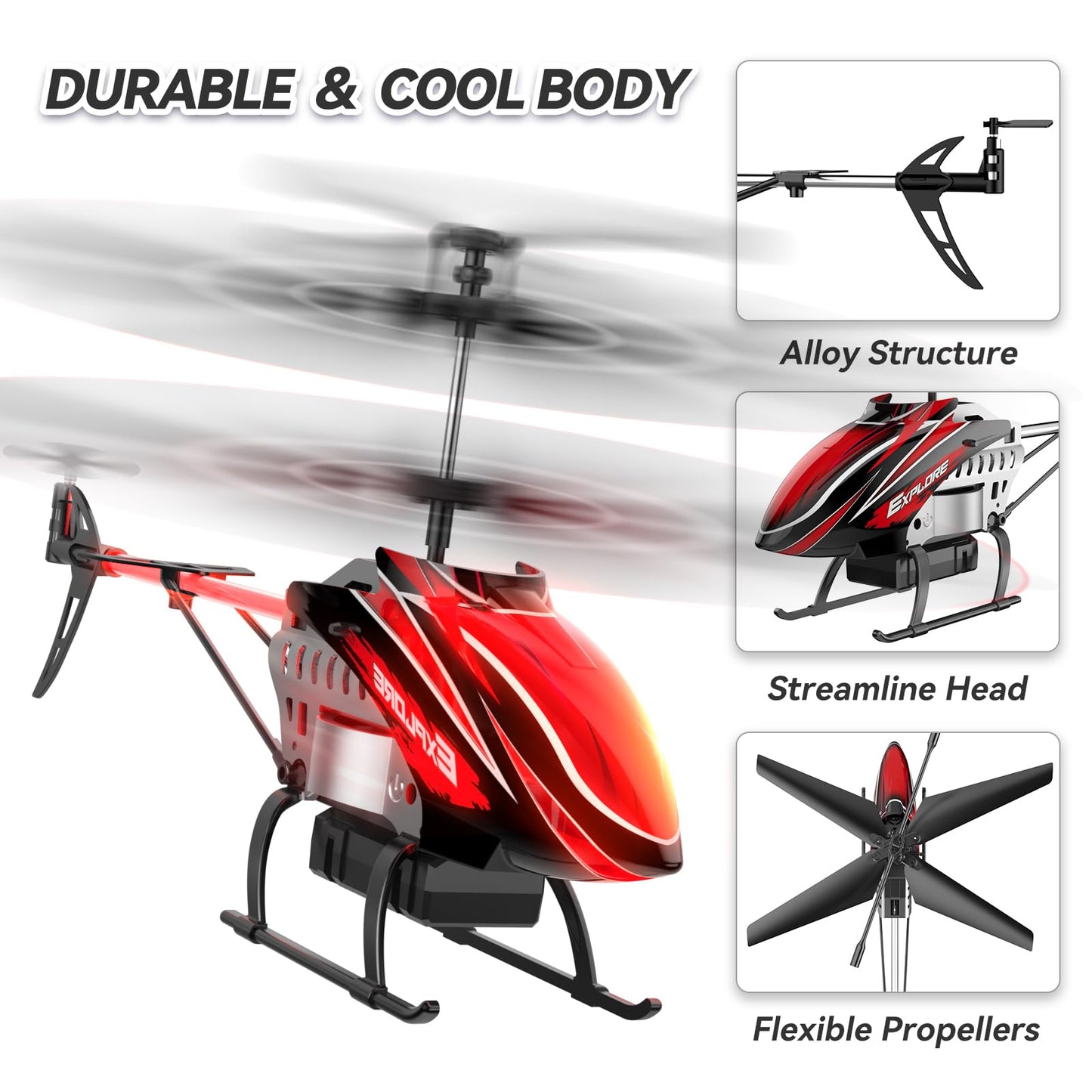 RC Helicopter, Remote Control Helicopter for Kids with 30Mins Flight(2 Batteries), 7+1 LED Light Modes, Altitude Hold, RC Toys for Boys Girls
