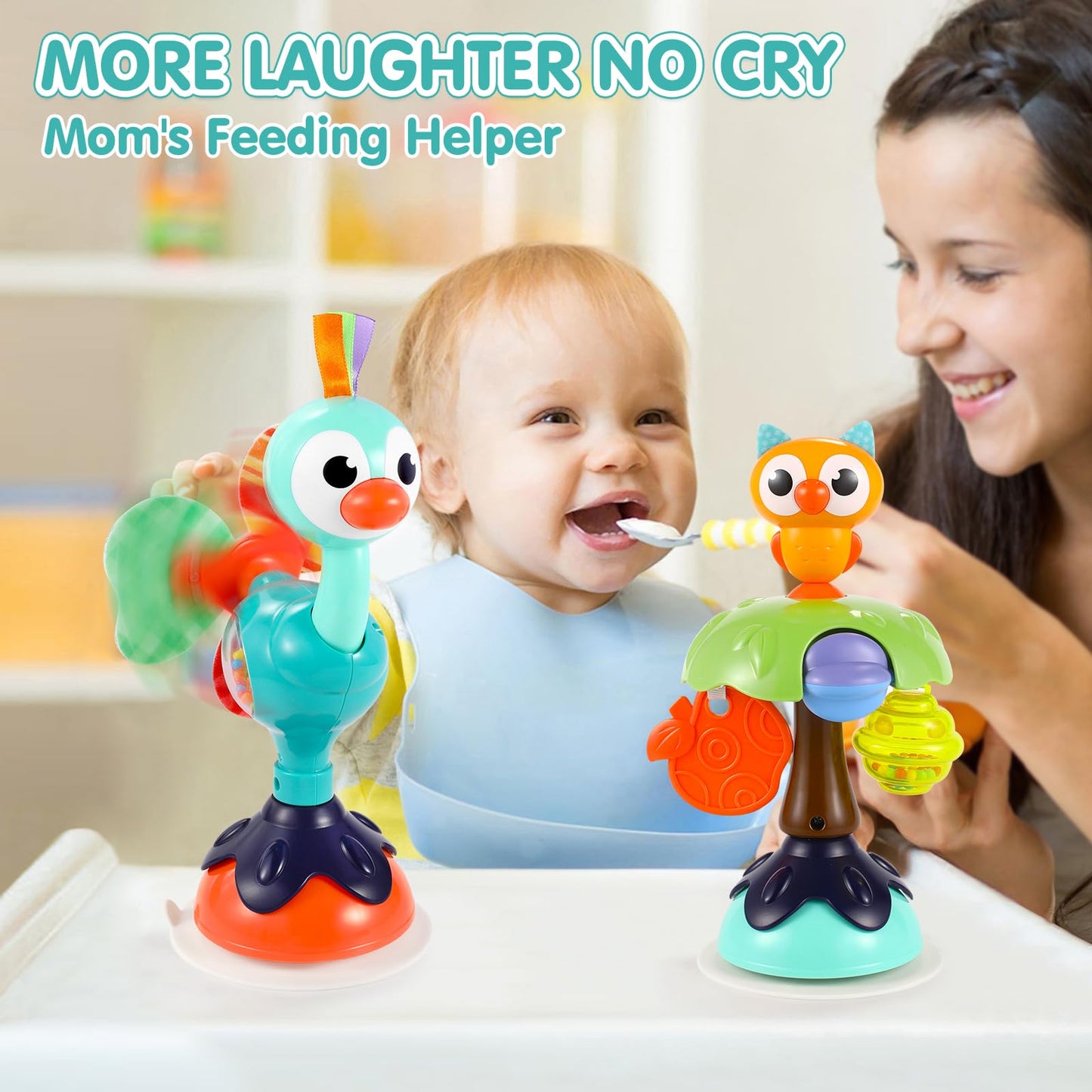 Baby Toys 6-12 Months Infant Toy Set of 3 High Chair Suction Cup Rattle Teething Toys for Babies 6 7 9 12-18 Months 2-in-1 Sensory Development Tray Toy Baby Gifts for Boys Girls
