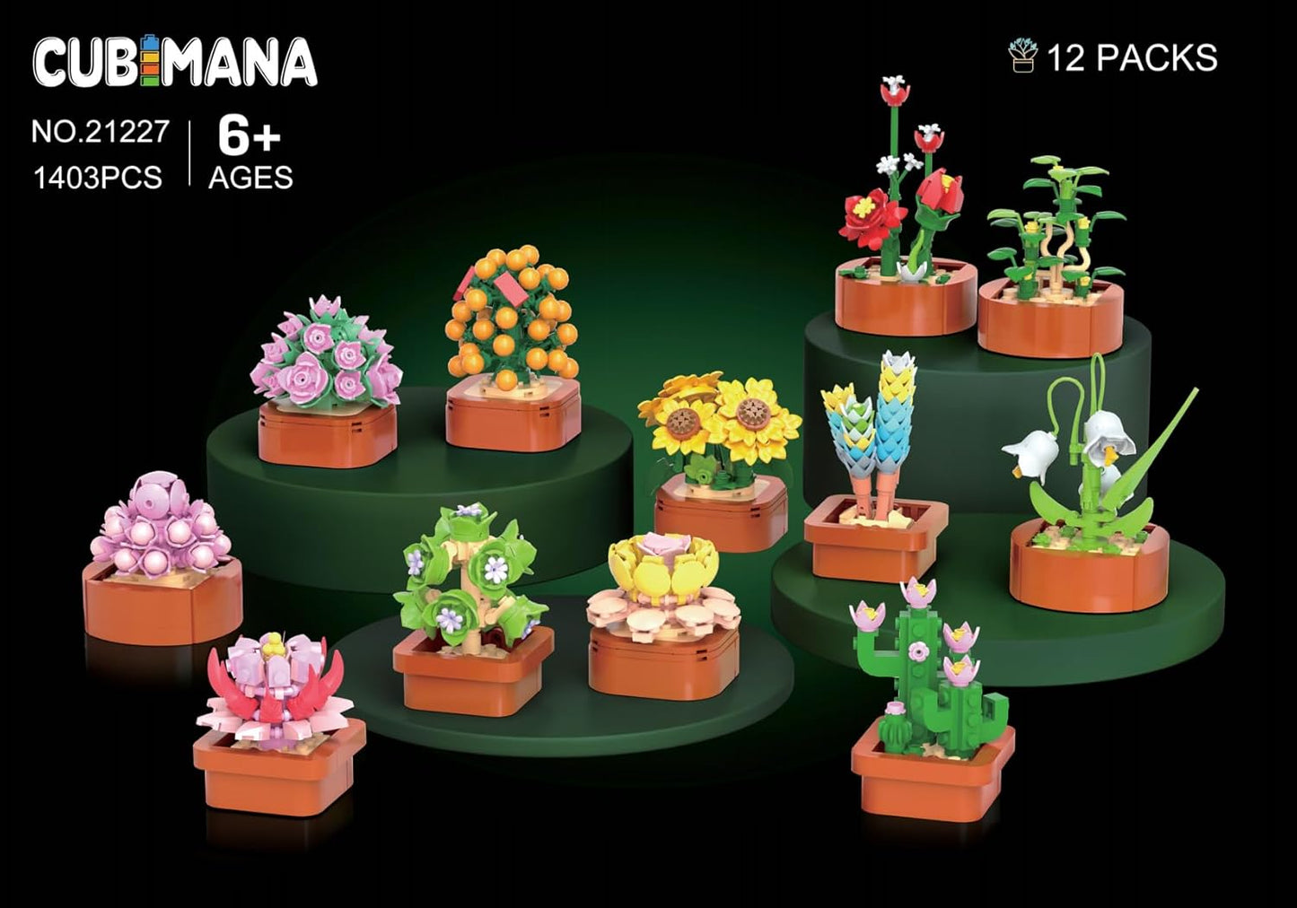 12 Pack Flowers Succulents 3.6MM Mini Building Set