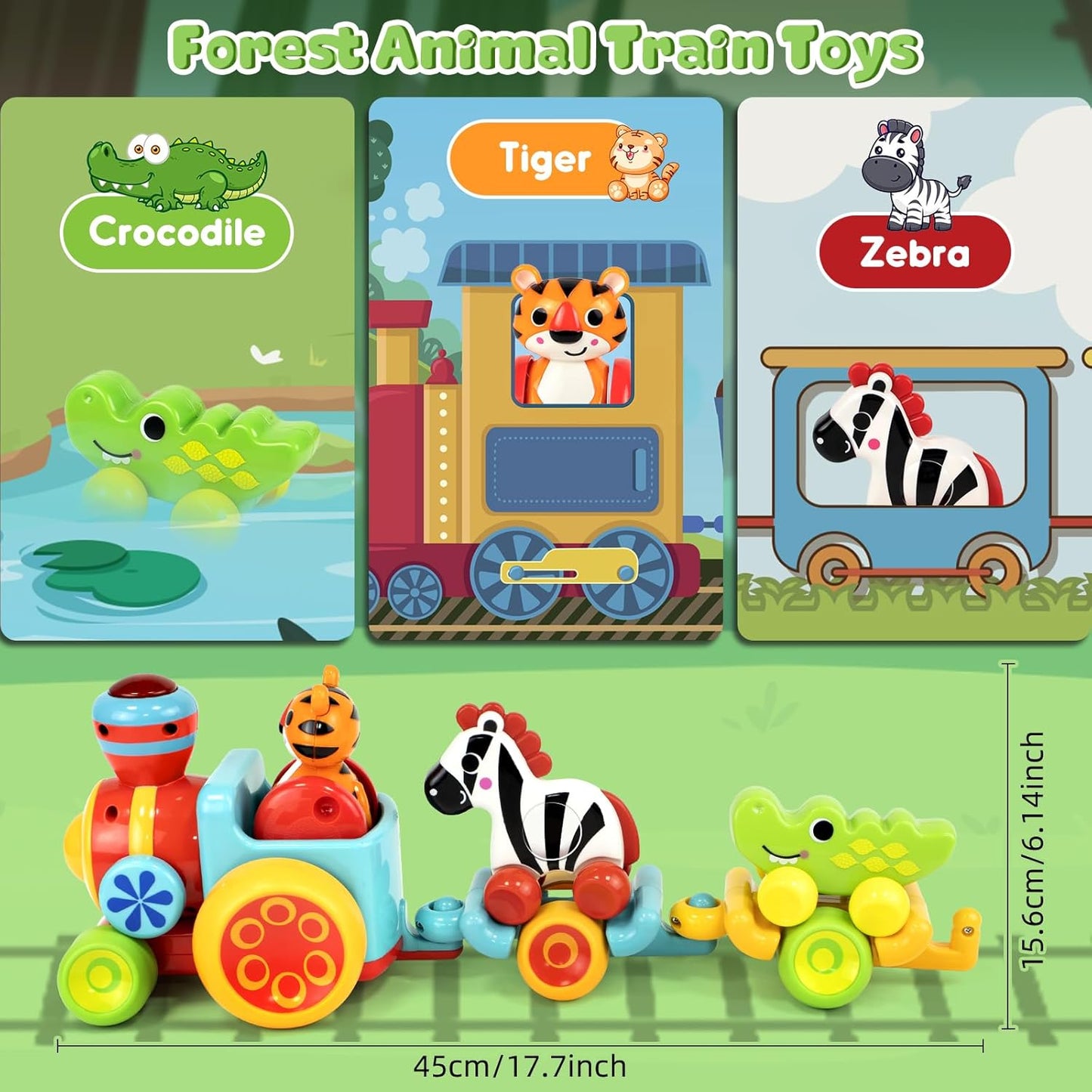 Marstone Toys for 1 Year Old Boy Birthday Gifts: Animal Train Set for Toddlers 1-2, Educational Learning Forest-Themed Push Car Baby Girl Toy 6-12 Months 12-18 Months for Motor Skills, Xmas Christmas