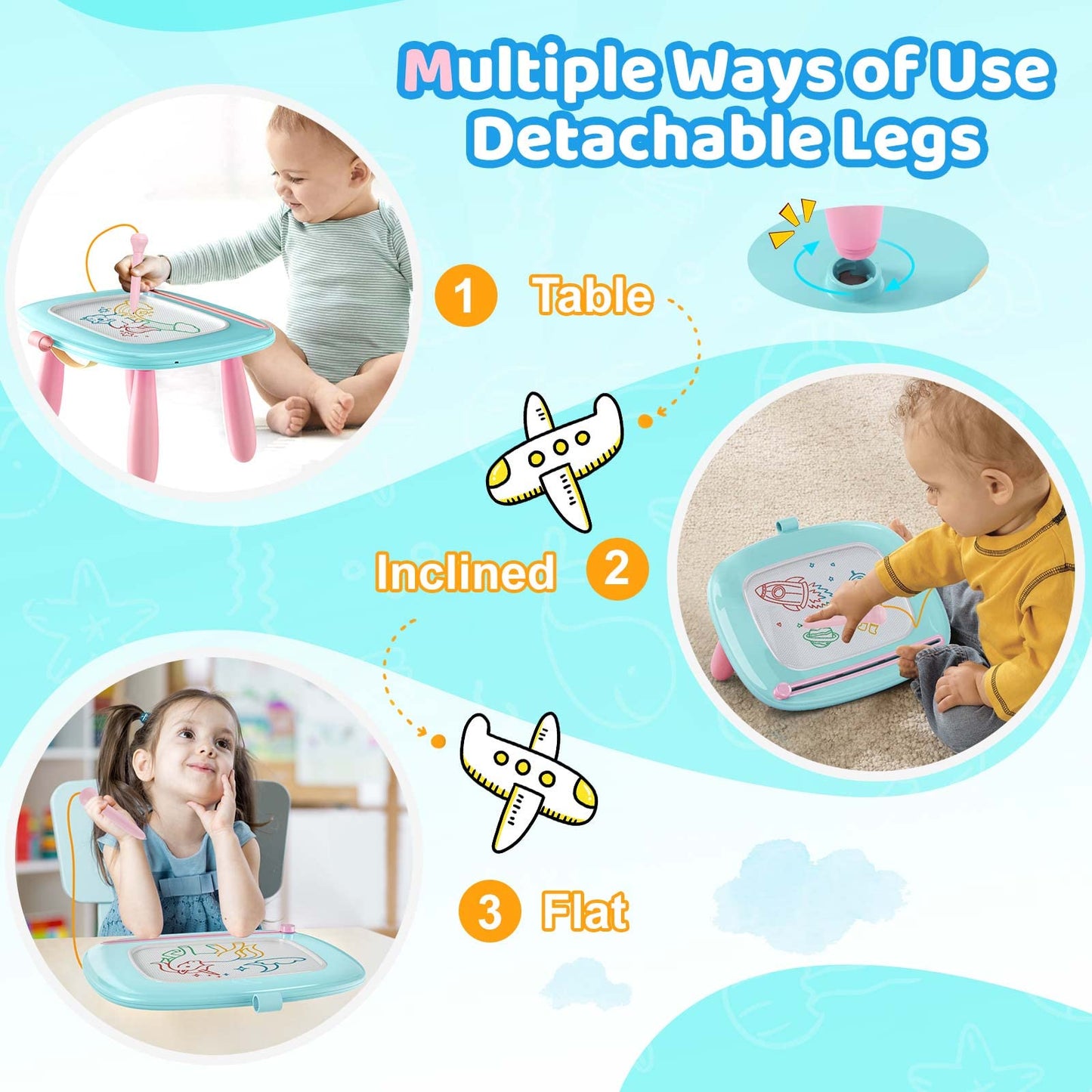 Kikidex Magnetic Drawing Board, Toddler Girl Toys for 1-2 Year Old, Doodle Board Pad Learning and Educational Toys for 1 2 3 Year Old Baby Kids Birthday Gift(Soft Pink)