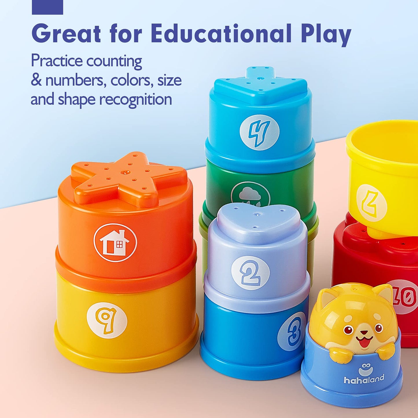 hahaland Stacking Toys for Toddlers 1-3 - Stacking Cups - Toddler Toy Age 1-2 Learning Montessori Toys for 1 Year Old Boy Birthday Gift Baby Stacking Cups 12-18 Months