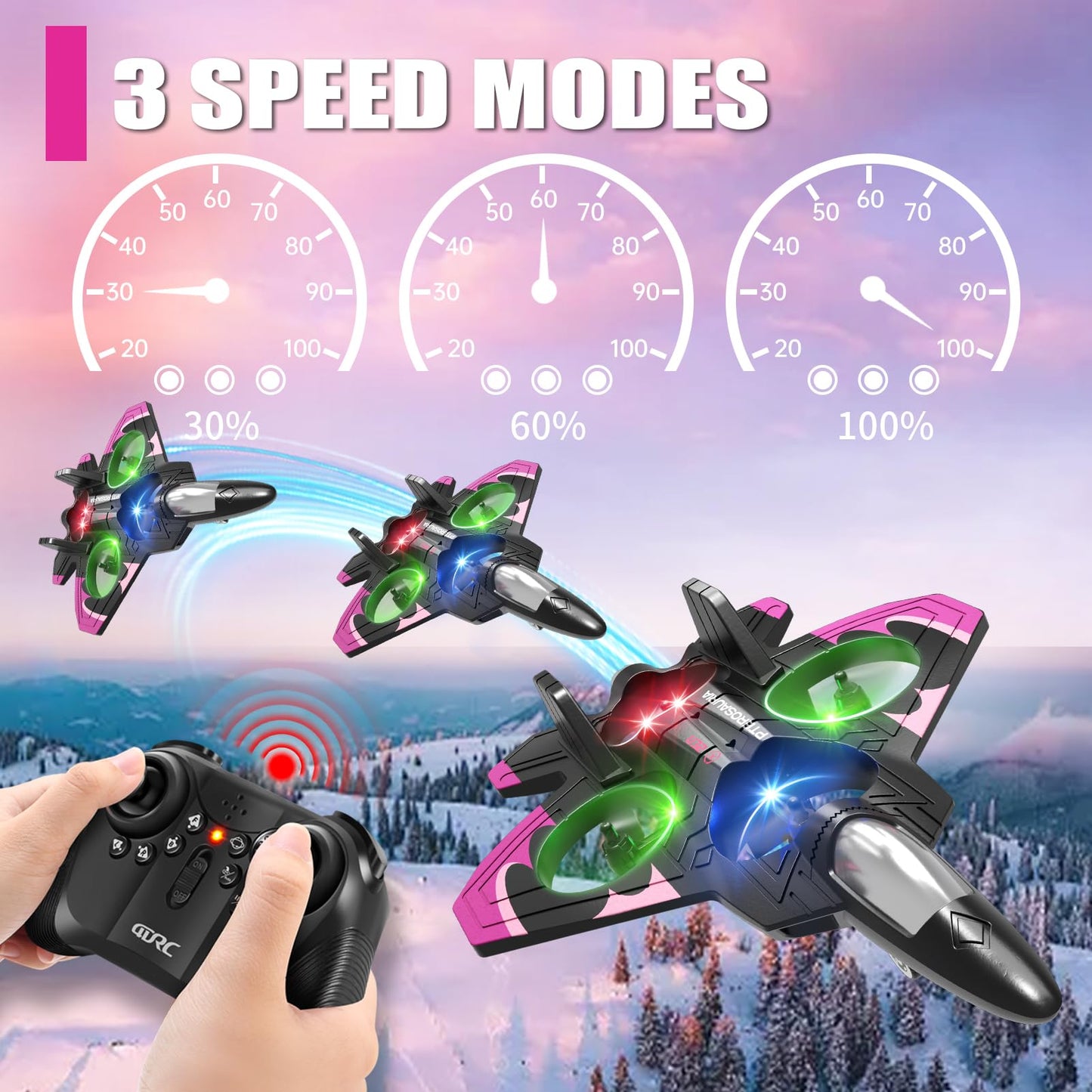 4DRC V32 Foam Remote Control Airplanes RC Planes for Kids Adults 8-16, RC Airplane Fighter Jet with Light, 360° Flip Fighter Jet Toys, Stunt Roll, Airplane Toy Gifts for Kids Boys