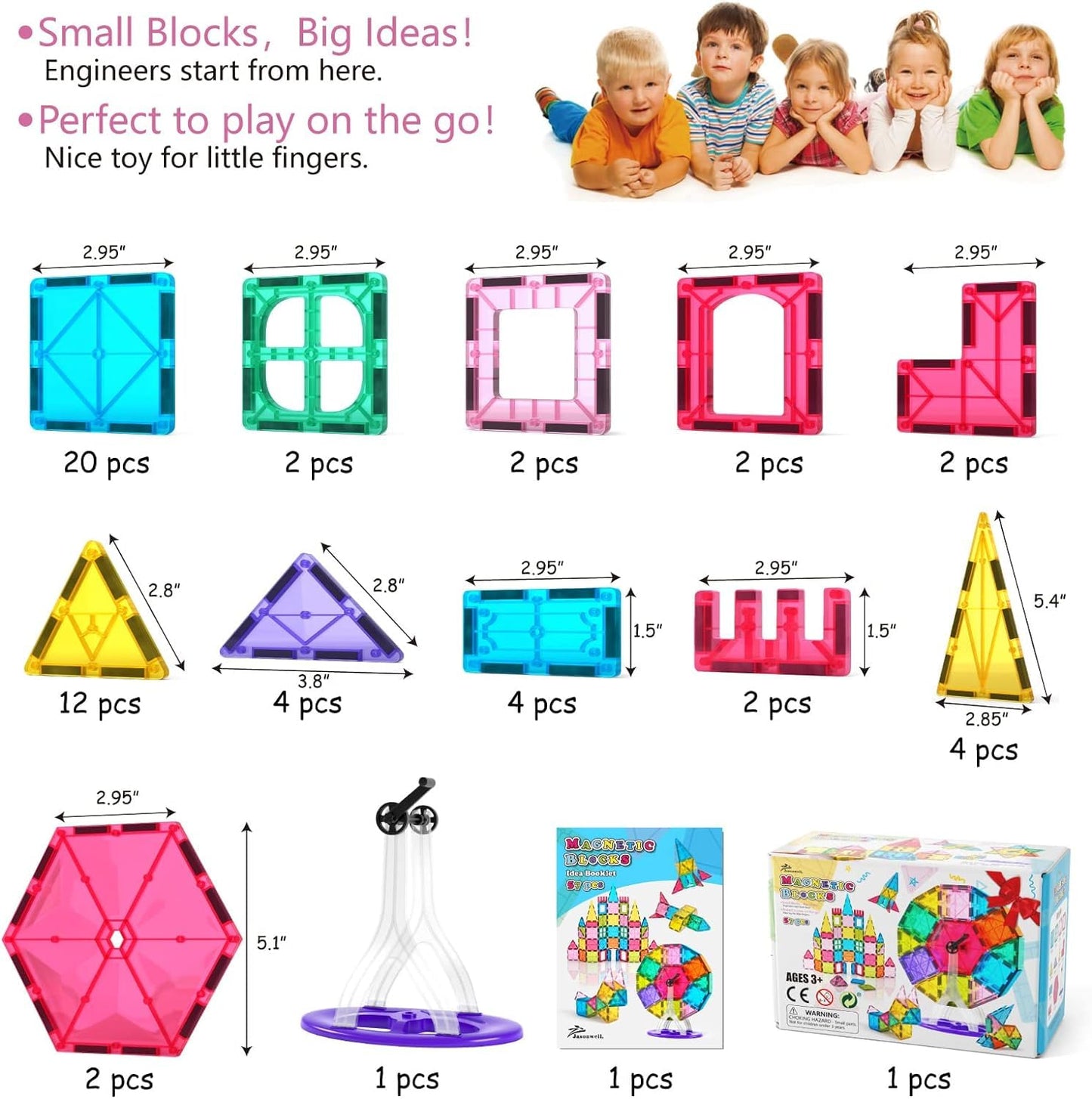 Jasonwell 110PCS Magnetic Tiles Building Blocks Set for Boys Girls Preschool Educational Magnet Construction Kit Stacking STEM Toys Christmas Birthday Gifts for Kids Toddlers 3 4 5 6 7 8 9 + Year Old