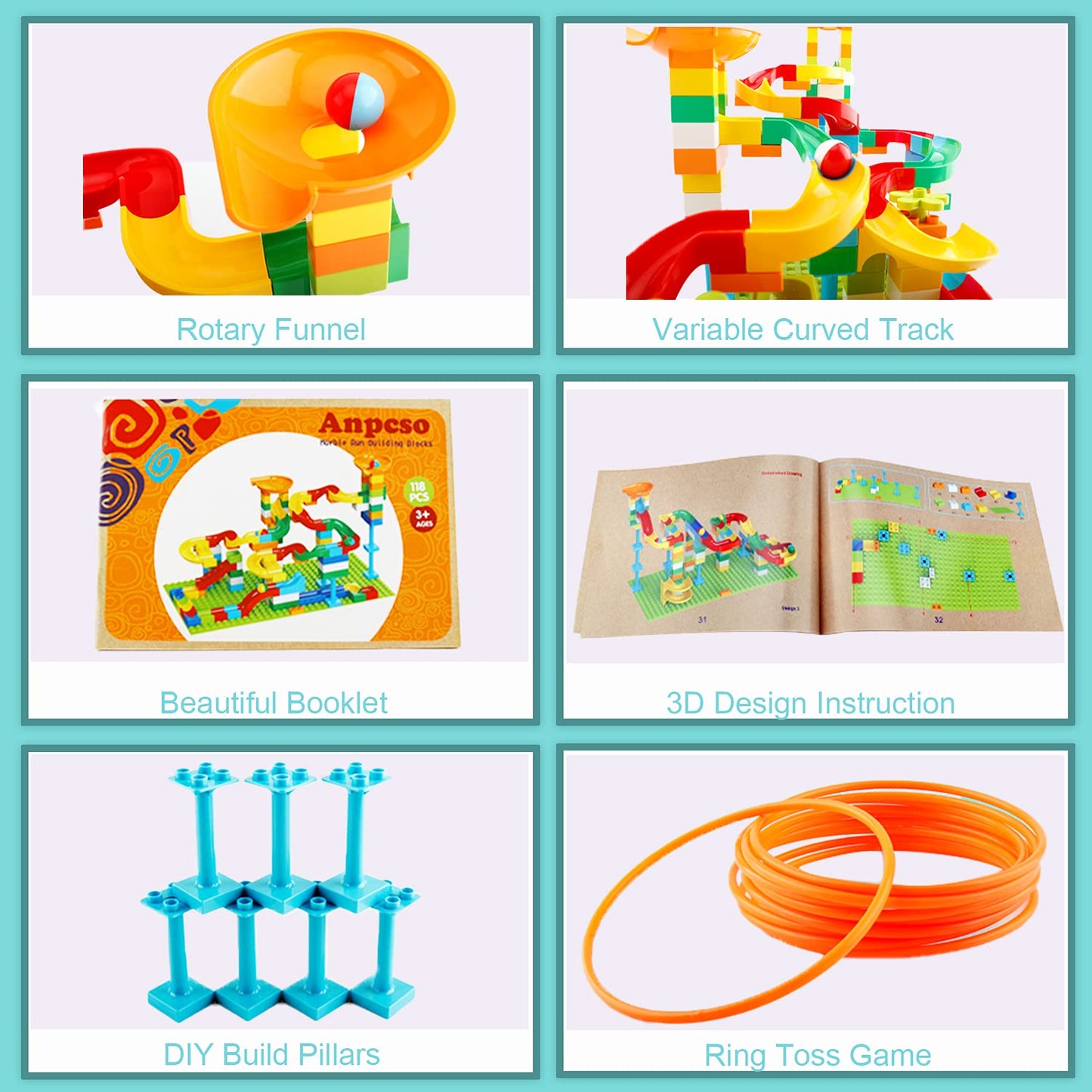 2-in-1 Kids Toys - Marble Run Building Blocks