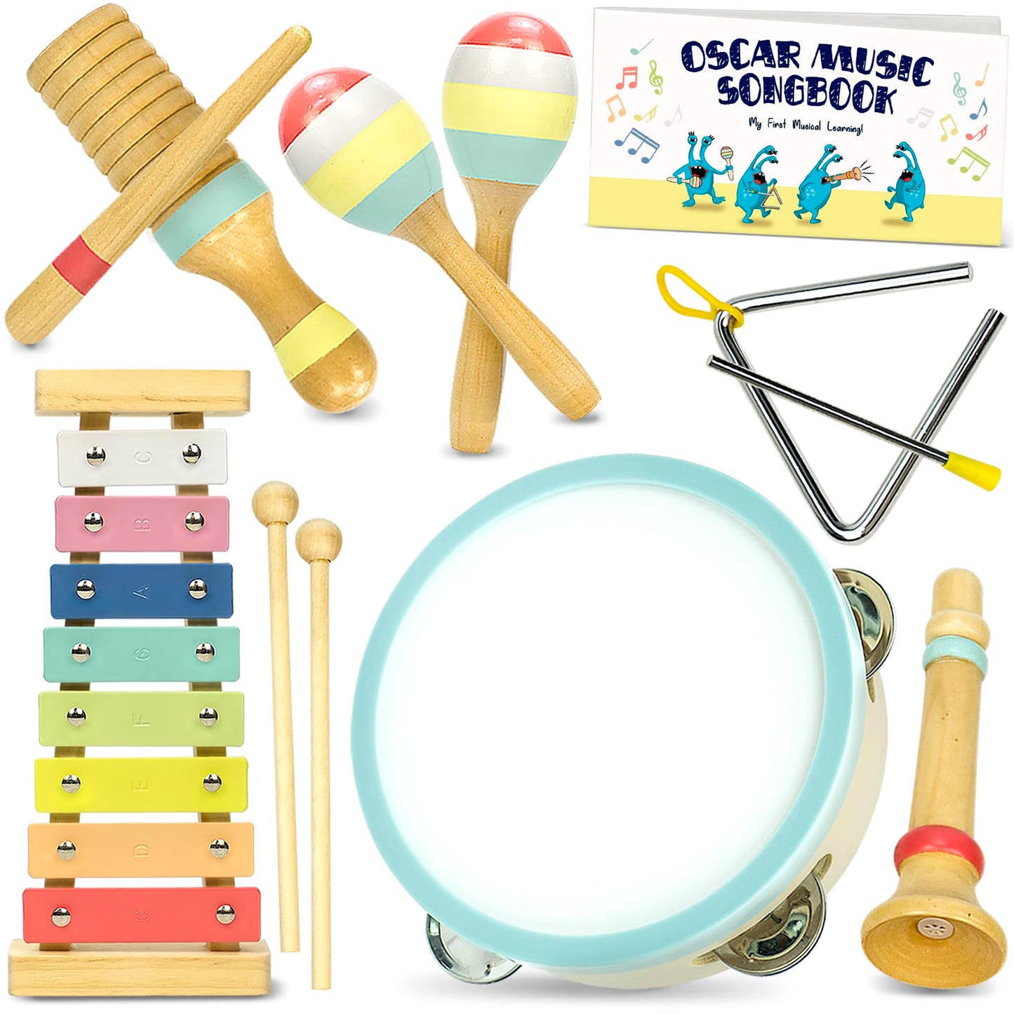 MINIARTIS Toddler Musical Instruments - Montessori Wooden Musical Toys for Toddlers 1-3 | Modern Boho Baby Drum Set with Neutral Colors Percussion Instruments | Kids Preschool Educational 3+