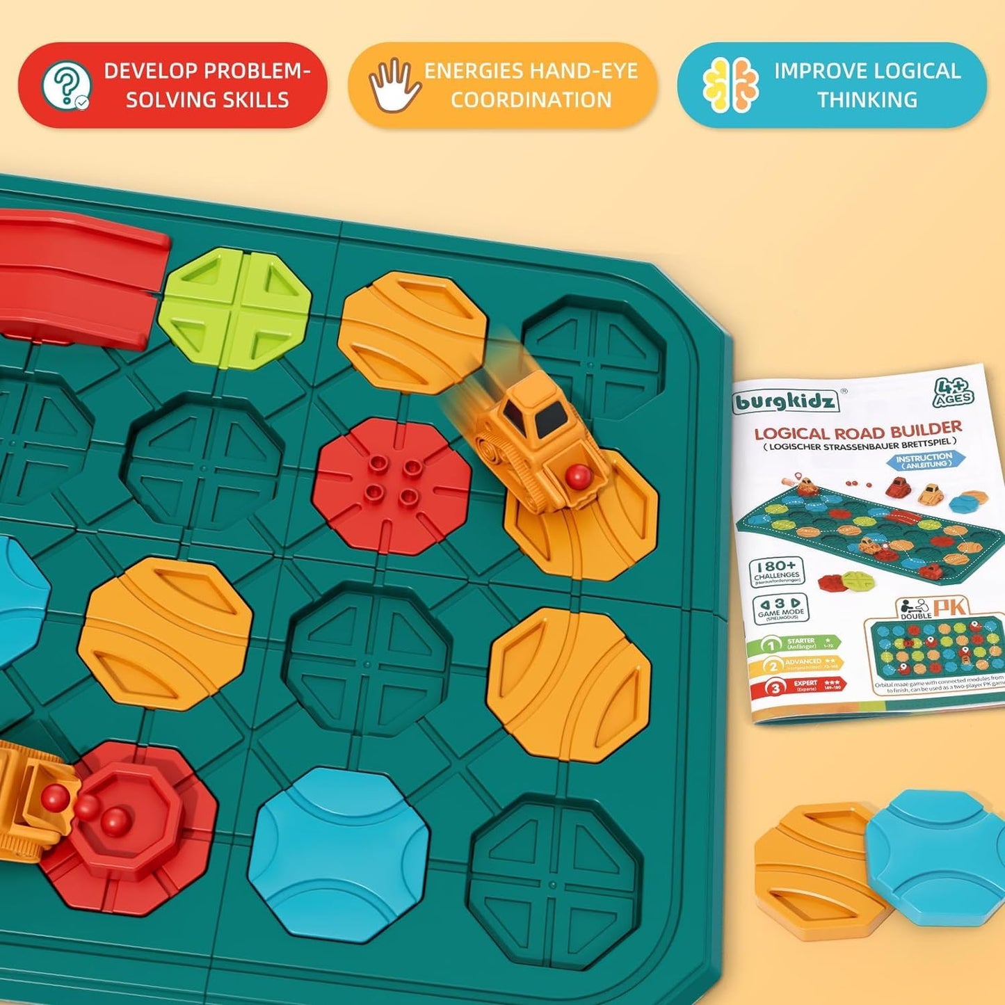 STEM Board Games Kids Toys, Maze Brain Teaser Puzzles Learning Games for Kids Ages 4-8 118 Challenges 5 Difficulty Levels Squirrel Logic Track Building Blocks, Educational Montessori Birthday Gifts