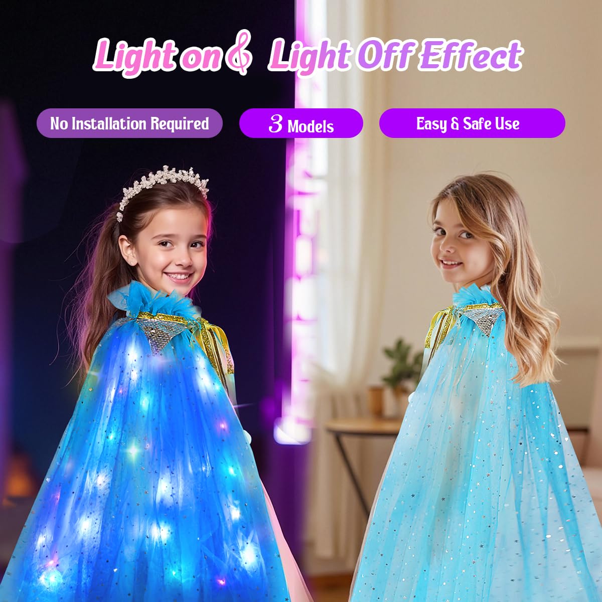 Meland Princess Dress up Clothes for Little Girl, 11Pcs Princess Cape with Crown, Princess Dresses for Girl 3-8 Birthday Gift