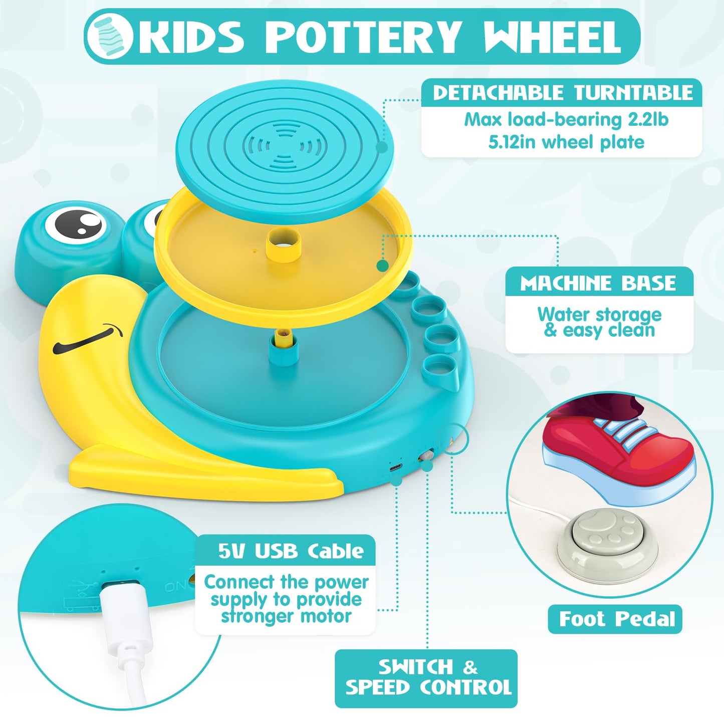 Pottery Wheel for Kids - Complete Pottery Painting Kit Arts and Crafts for Kids Ages 8-12 with 3 Pack Air Dry Clay Art Supplies Toys for Girls Boy Birthday Gift for 6 7 8 9 10 11 12+