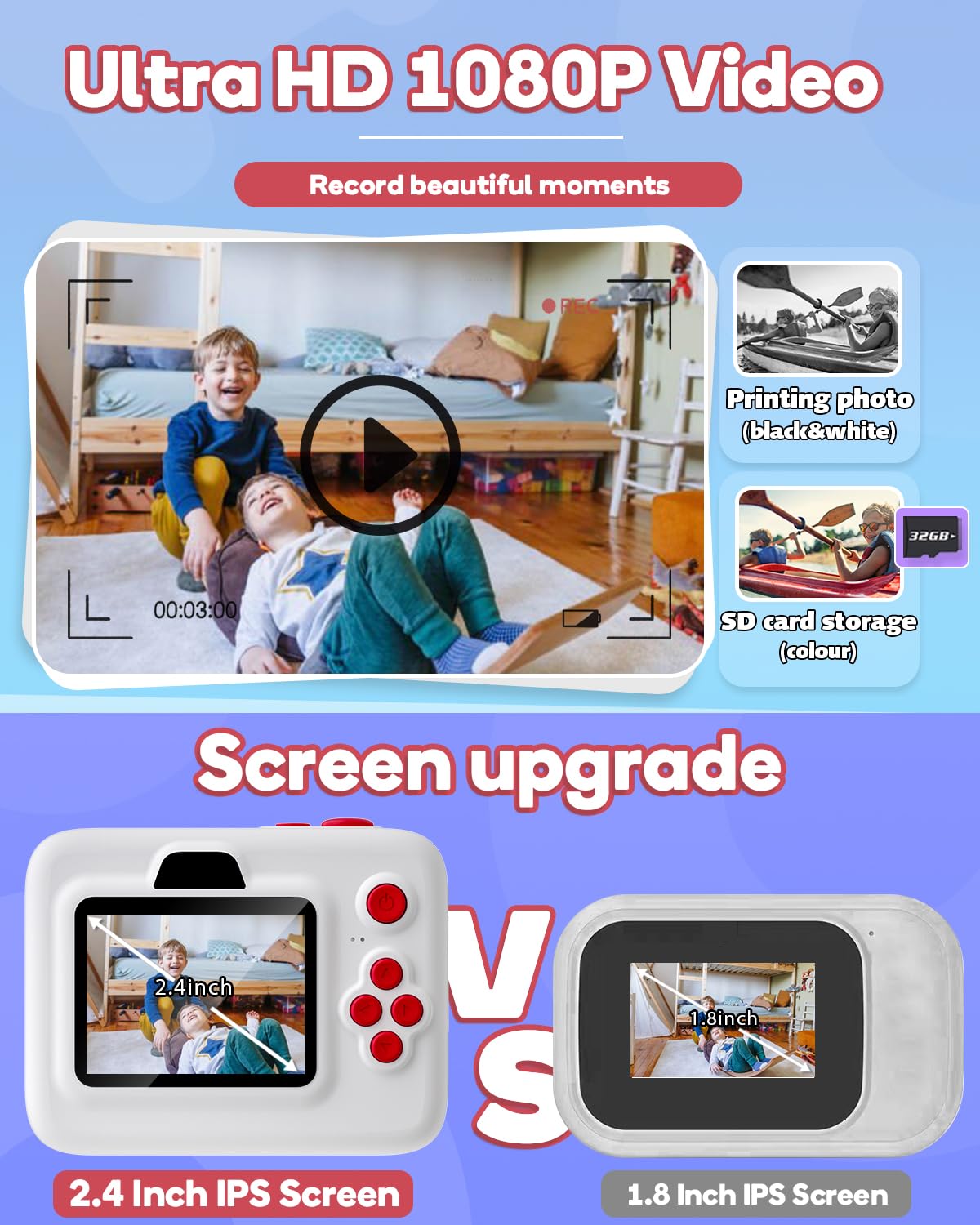 Kids Camera Instant Print,1080P Kids Instant Cameras That Print Photos,Christmas Birthday Gifts for Girls Age 3-12,Portable Toy for 3 4 5 6 7 8 9 10 Year Old Girls Boys Pink