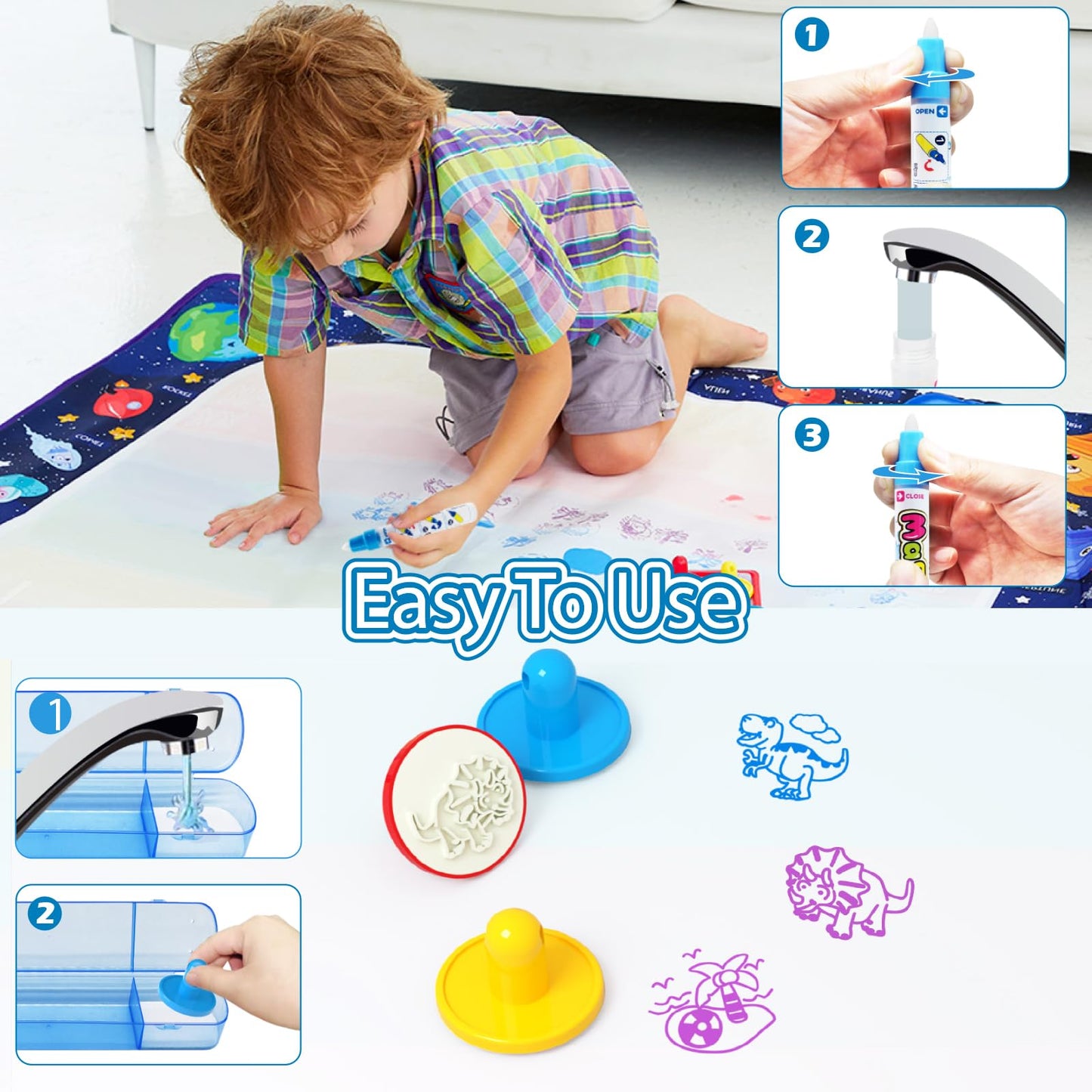 Jasonwell Aqua Water Doodle Mat 31x31 Inches Large Magic Drawing Doodling Mat Coloring Mat Educational Toys Christmas Birthday Gifts for Kids Toddler Boys Girls Age 2 3 4 5 6 7 8 Year Old (Alphabet)