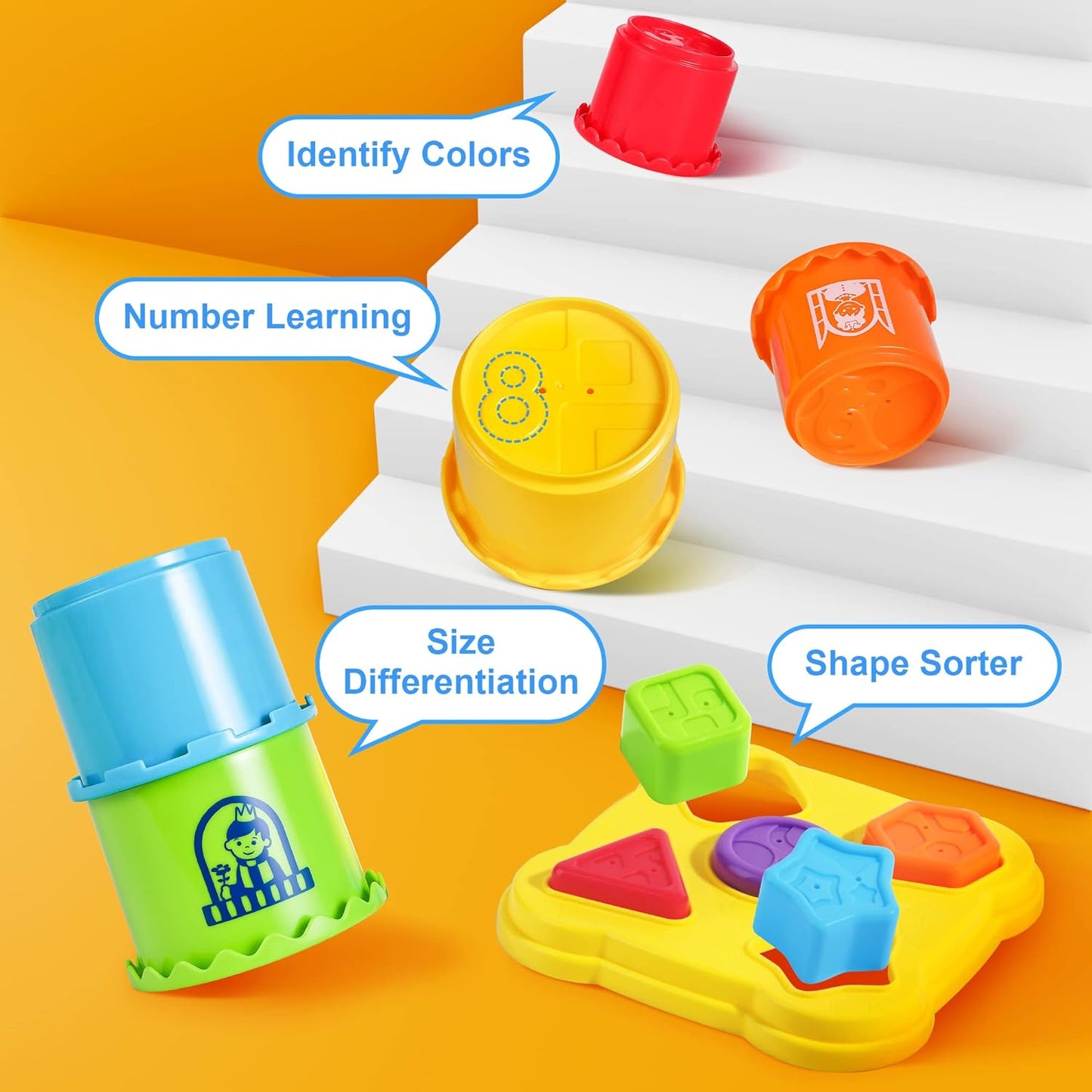 iPlay, iLearn Baby Stacking Toys, Toddler Nesting Stack Cups, Infant Stackable Block, Kids Sorting Game W/Shape Sorter for Sand Bath, Birthday Gift for 12 18 24 Month 1 2 3 Year Old Boys Girls