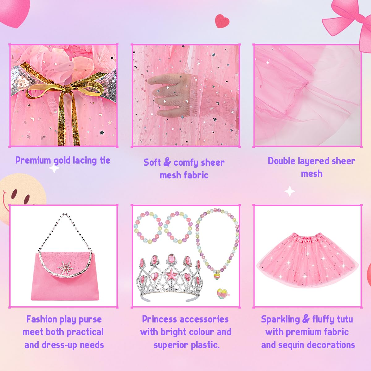 Meland Princess Dress up Clothes for Little Girl, 11Pcs Princess Cape with Crown, Princess Dresses for Girl 3-8 Birthday Gift