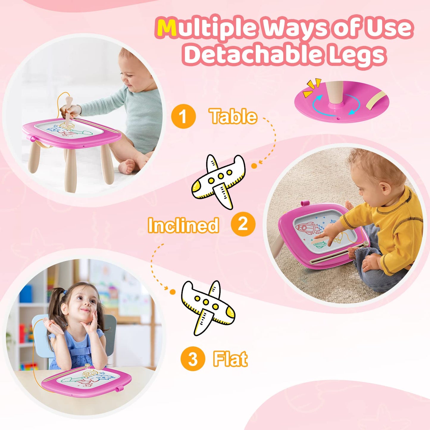 Kikidex Magnetic Drawing Board, Toddler Girl Toys for 1-2 Year Old, Doodle Board Pad Learning and Educational Toys for 1 2 3 Year Old Baby Kids Birthday Gift(Soft Pink)