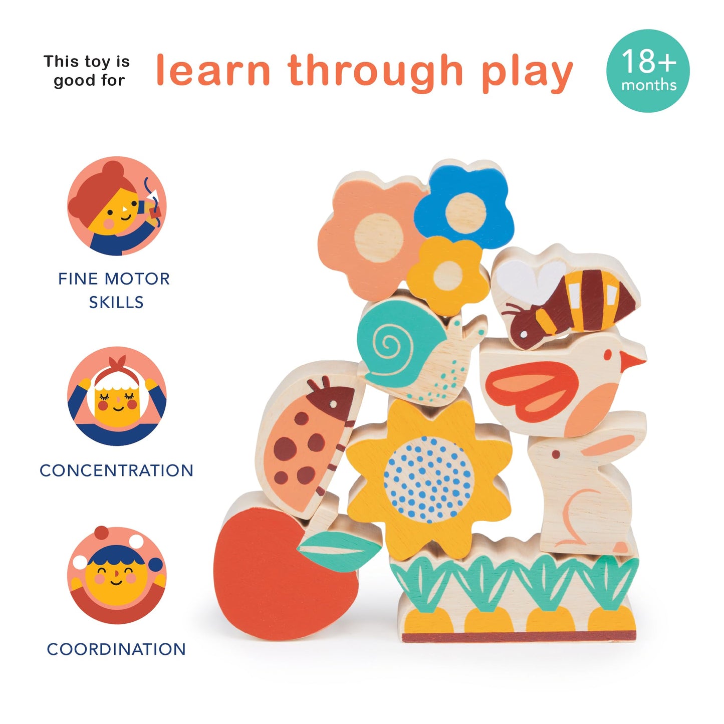 Happy Stacking Safari - 7pc Wooden Stacking Toy