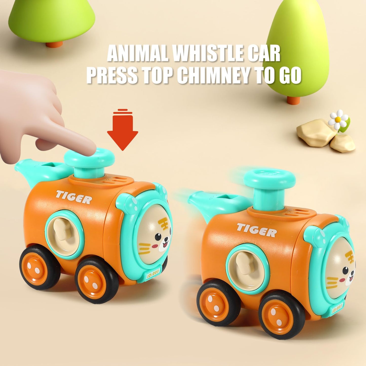 Colorful Animal Whistle Cars – Press & Go Toddler Toys for 1-3 Year Olds, Bright Colors, Perfect Gift**