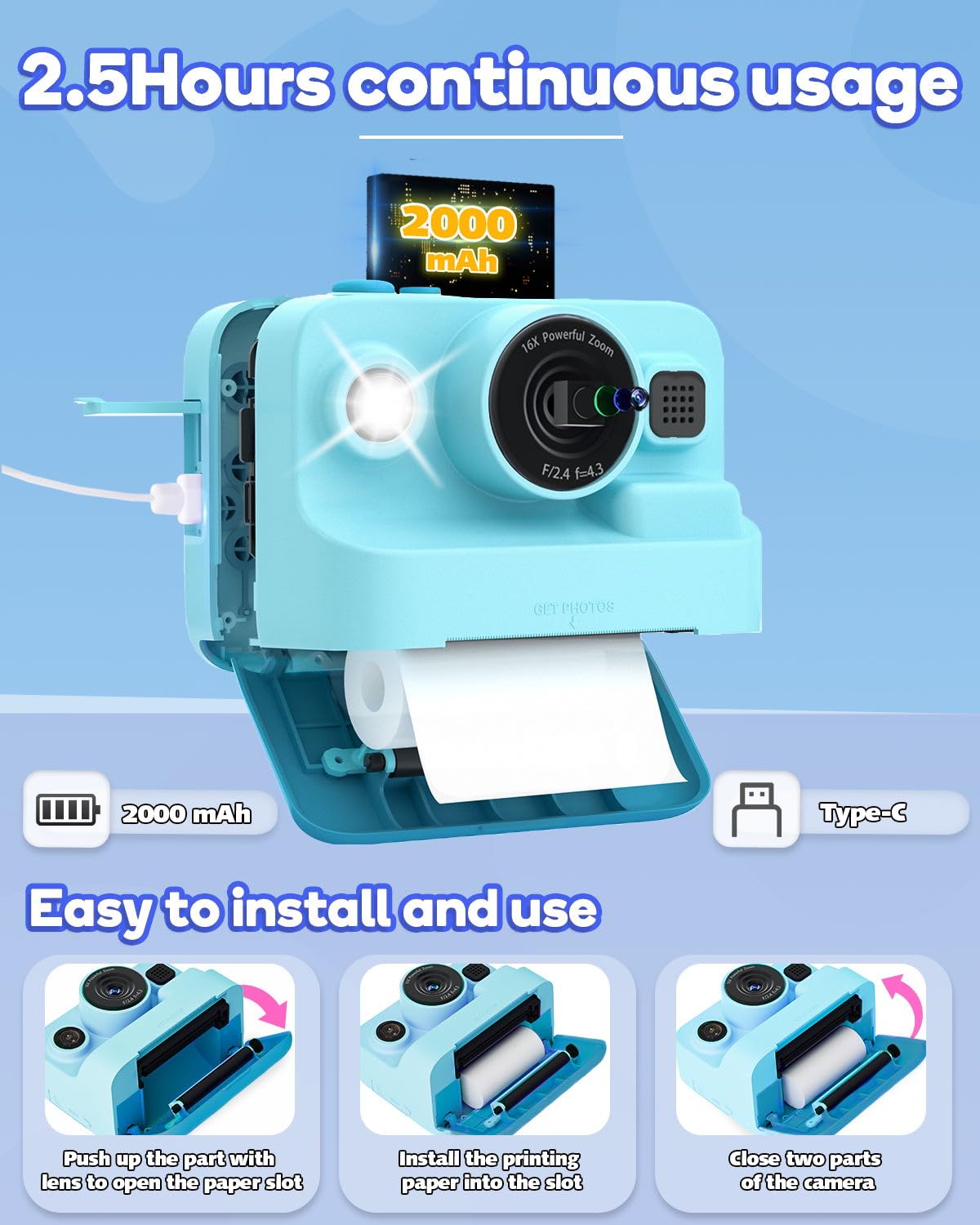 Kids Camera Instant Print,1080P Kids Instant Cameras That Print Photos,Christmas Birthday Gifts for Girls Age 3-12,Portable Toy for 3 4 5 6 7 8 9 10 Year Old Girls Boys Pink