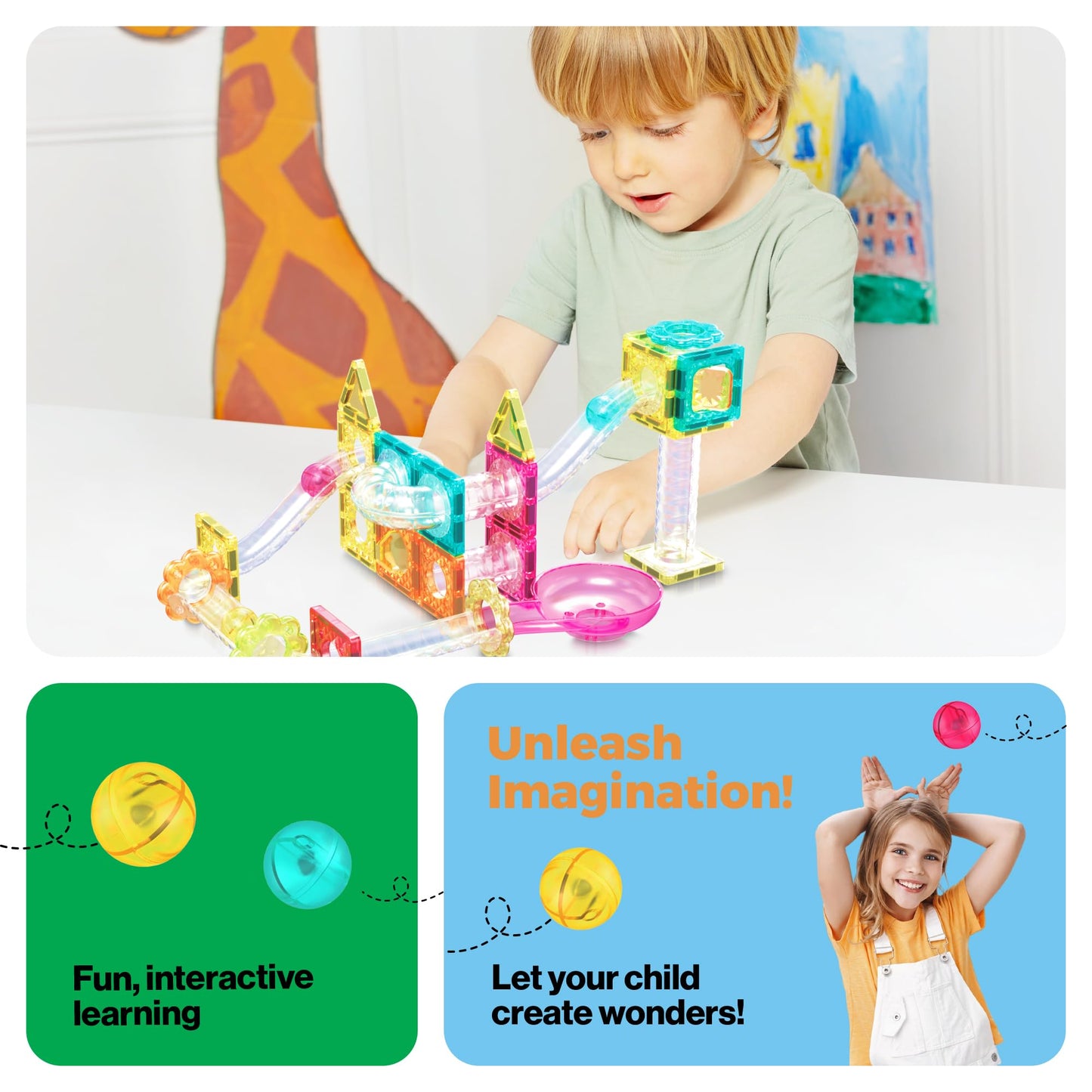 PicassoTiles 108pc 3-in-1 Marble Run Car Race Track Combo Magnetic Tiles PicassoToys Magnet Building Block Educational Construction Toy Playset STEM STEAM Learning Kit Child Brain Development PTG108