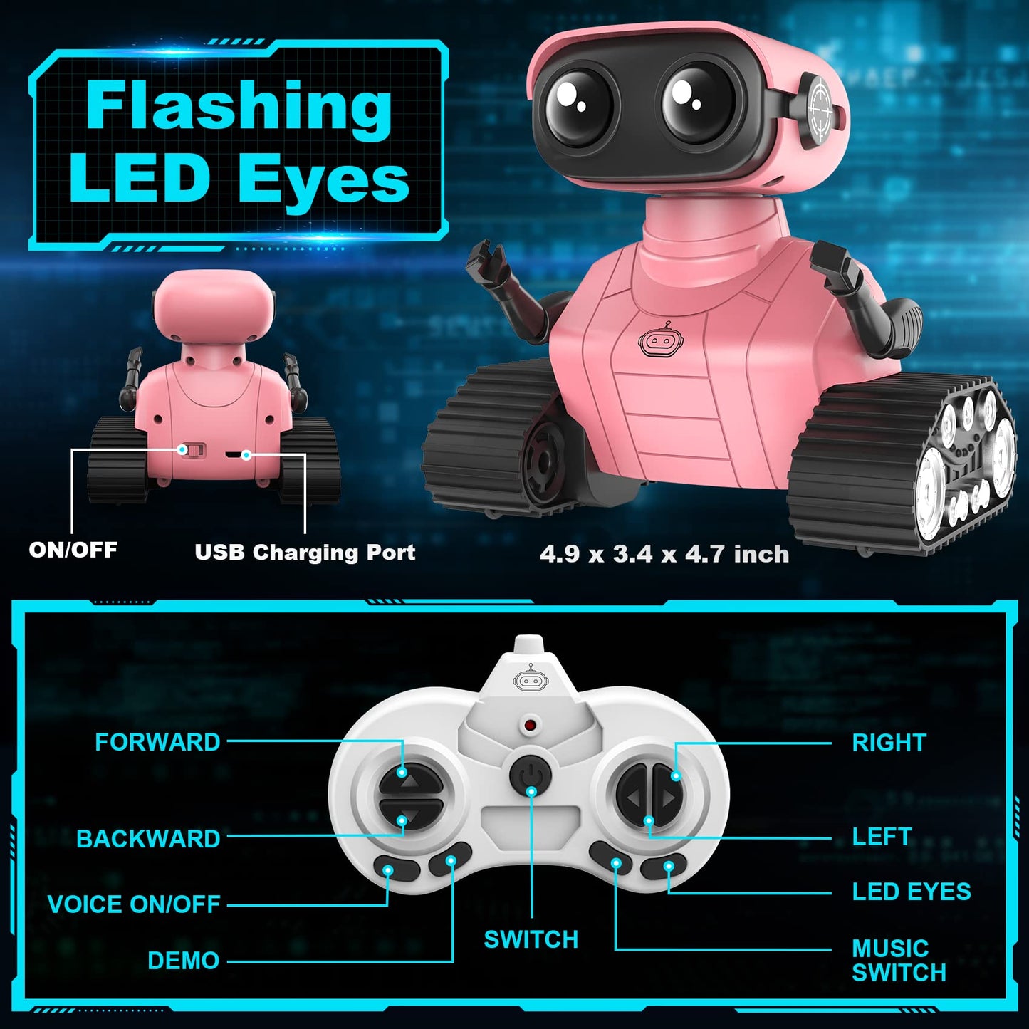 Hamourd Robot Toys for Boys Girls, Emo Robot with Walkie-Talkie Function, Gesture Sensing, Flexible Head & Arms, Programming Motion, Dance Moves, Music, Multi-Mode LED Eye, Toys for Ages