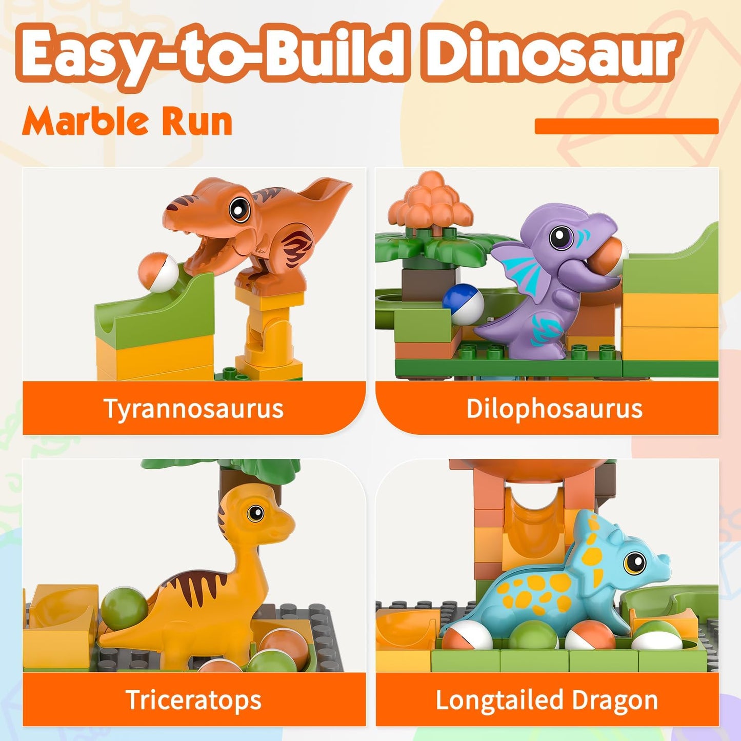 Marble Runs for Kids 4-8,Marble Run for Kids Ages 3-5 with Dinosaur Building Blocks,Dinosaur Toys,STEM Building Toys with 4 Marble Track Compatible with Major Brands