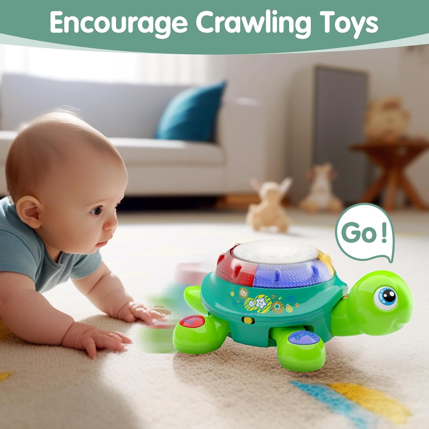 iPlay, iLearn Baby Musical Turtle Toy, Spanish English Bilingual Learning, Toddler Crawling Toys W/ Light & Sound, Infant Development Educational Birthday Gifts 6 7 8 9 10 12 Month 1 Year Old Boy Girl