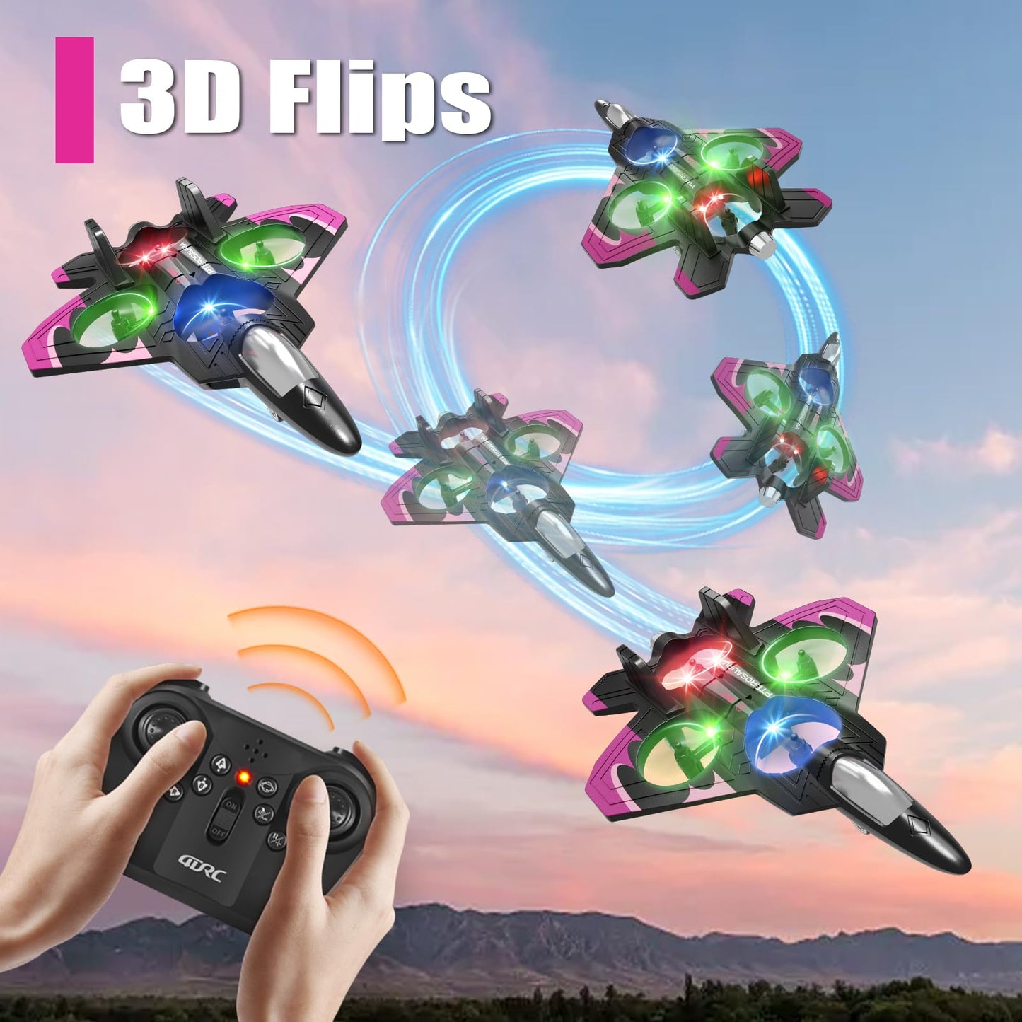 4DRC V32 Foam Remote Control Airplanes RC Planes for Kids Adults 8-16, RC Airplane Fighter Jet with Light, 360° Flip Fighter Jet Toys, Stunt Roll, Airplane Toy Gifts for Kids Boys