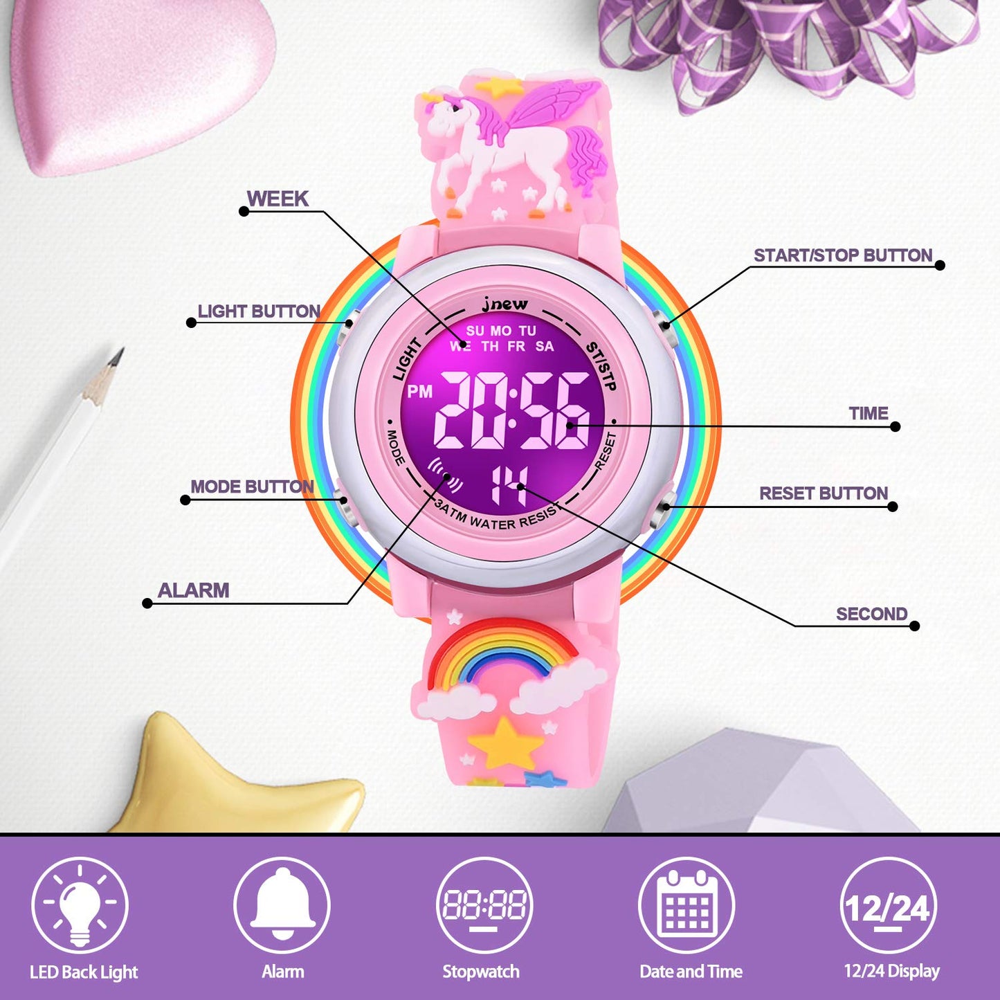 3D Cartoon Waterproof Watches for Girls