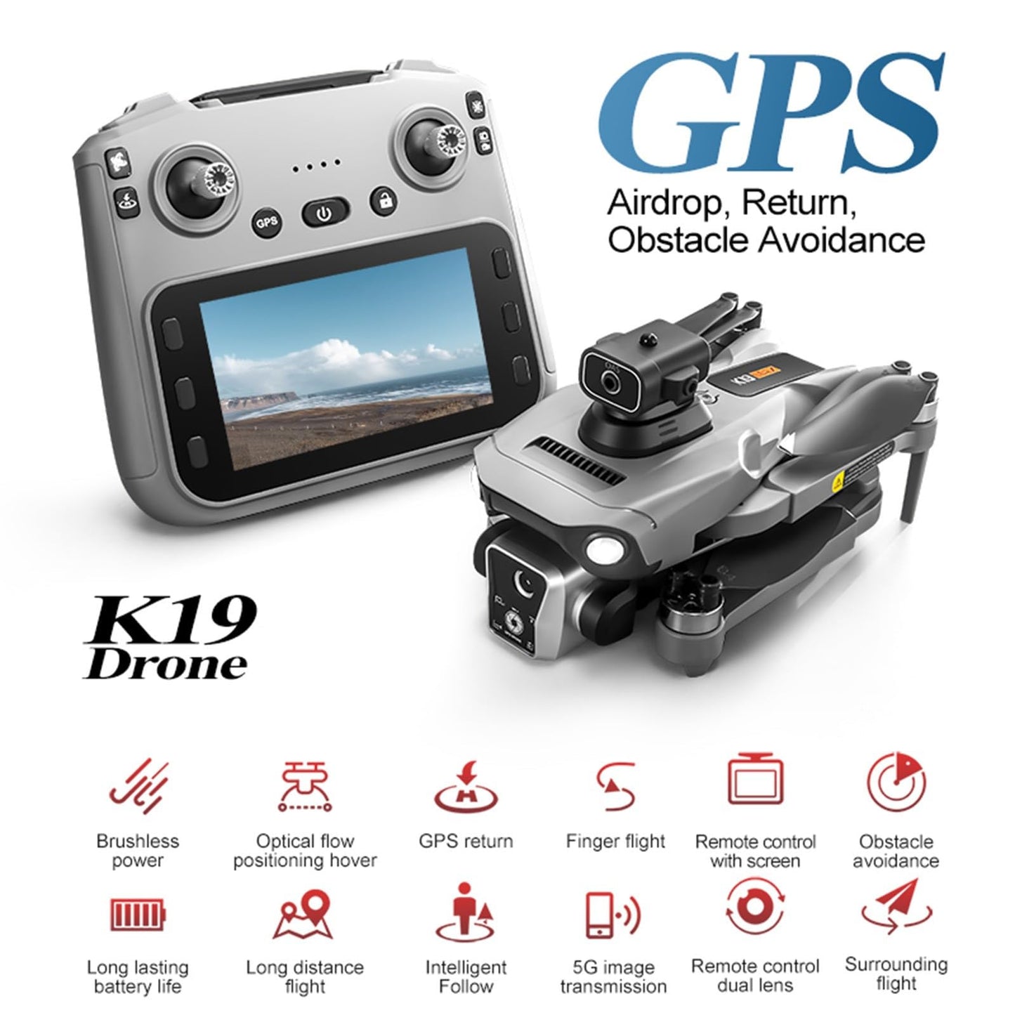 GPS Drone with Camera, 4.5 inch Screen Remote Controller